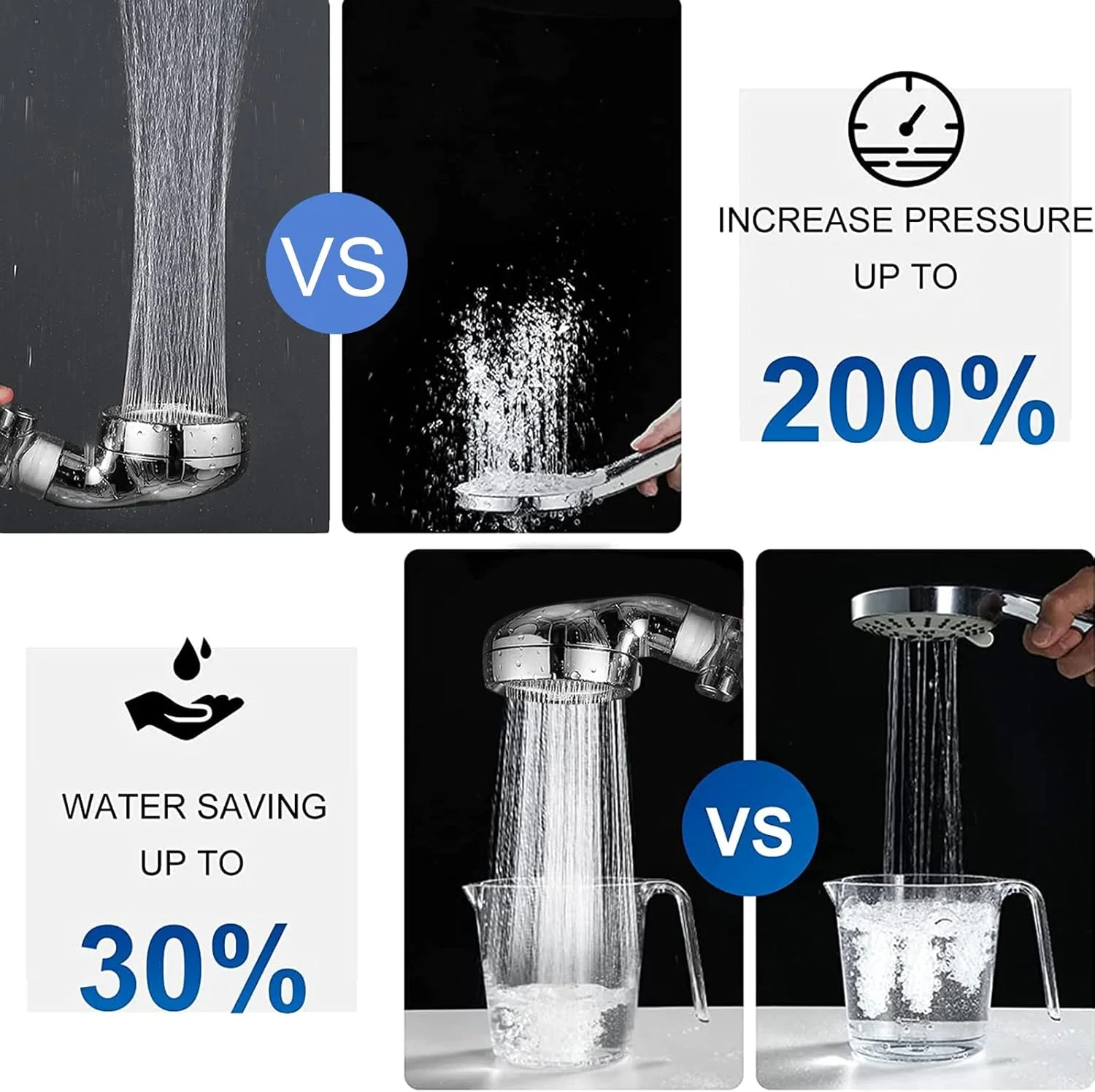 سردوش حمام Nibobeso با سر دوشی دستی، فیلتر دار فشار قوی 4 حالته جداشدنی با پروانه و دکمه توقف، حذف کلر و مواد مضر (نقره ای)