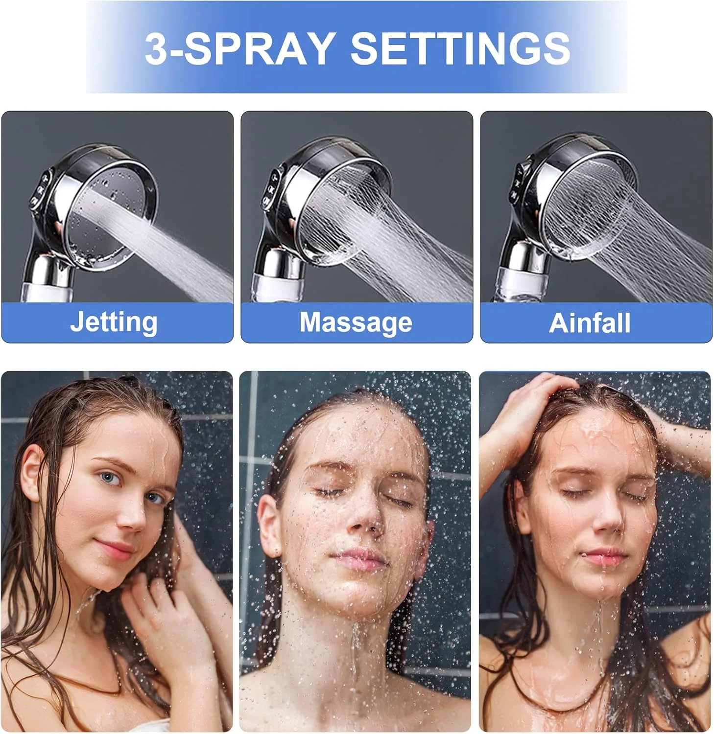 سردوش حمام Nibobeso با سر دوشی دستی، فیلتر دار فشار قوی 4 حالته جداشدنی با پروانه و دکمه توقف، حذف کلر و مواد مضر (نقره ای)