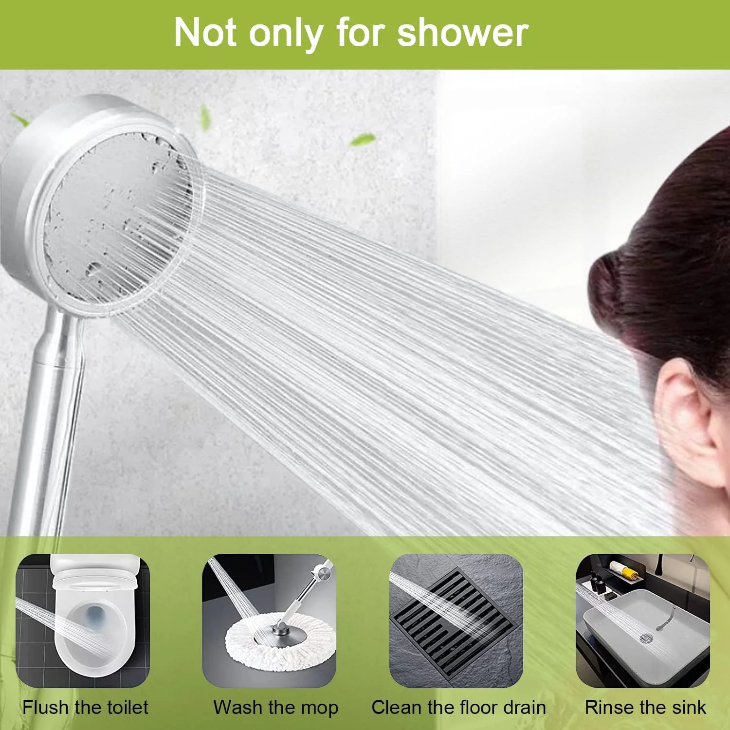 دوش دستی قابل حمل برای حمام و مسافرت، سر دوش پرفشار و قوی با رابط جهانی 1.5 متری