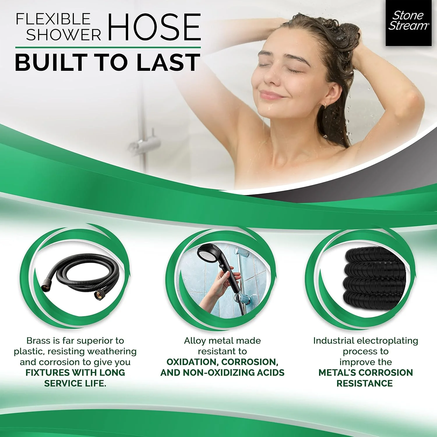 شلنگ دوش دستی انعطاف پذیر سنگی جریان اصلی - مشکی مات