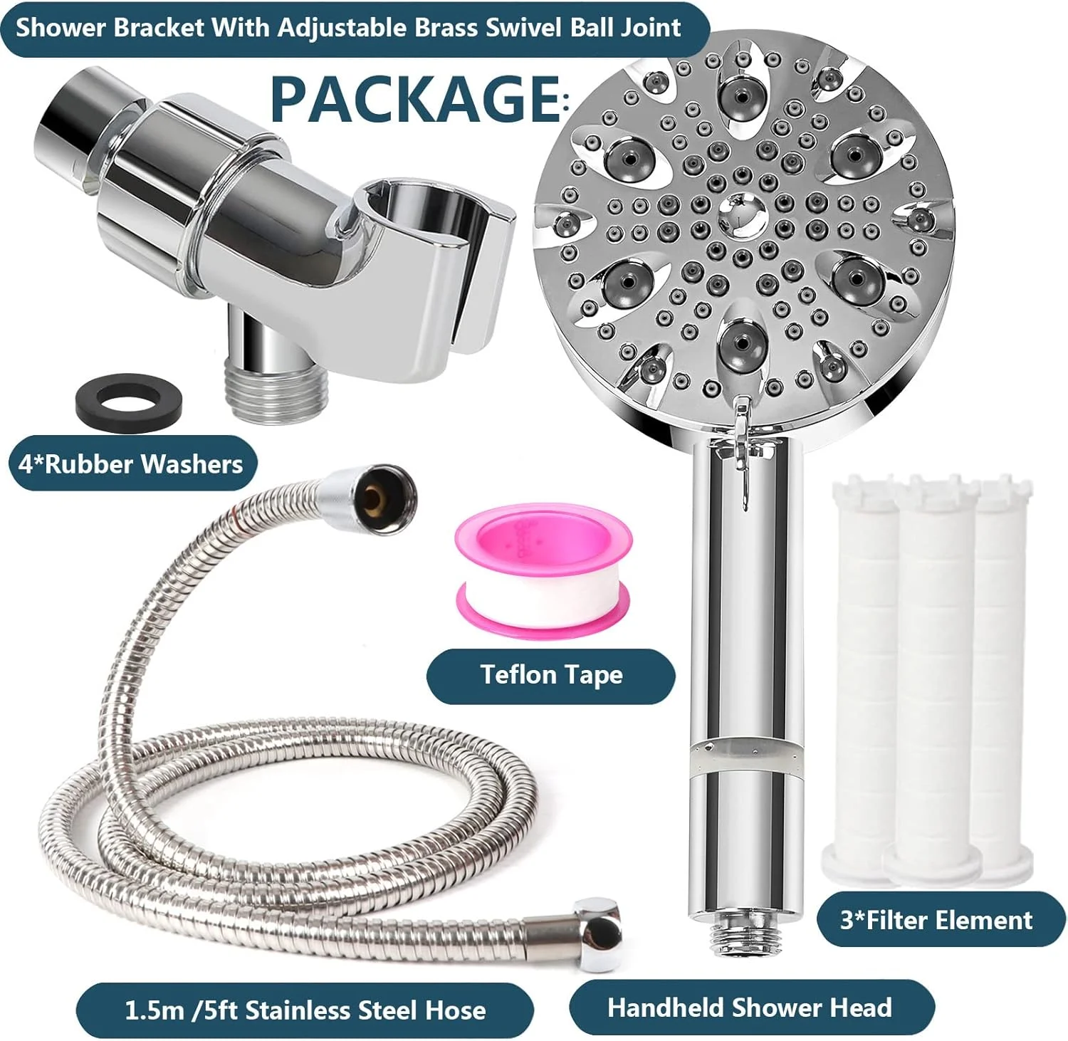 سردوش فیلتردار OUGETHER، سردوش دستی فیلتردار نرم کننده آب با فشار قوی، سردوش های صرفه جویی در آب با 10 حالت اسپری برای تمیز کردن وان، کاشی، دیوارها و حیوانات خانگی