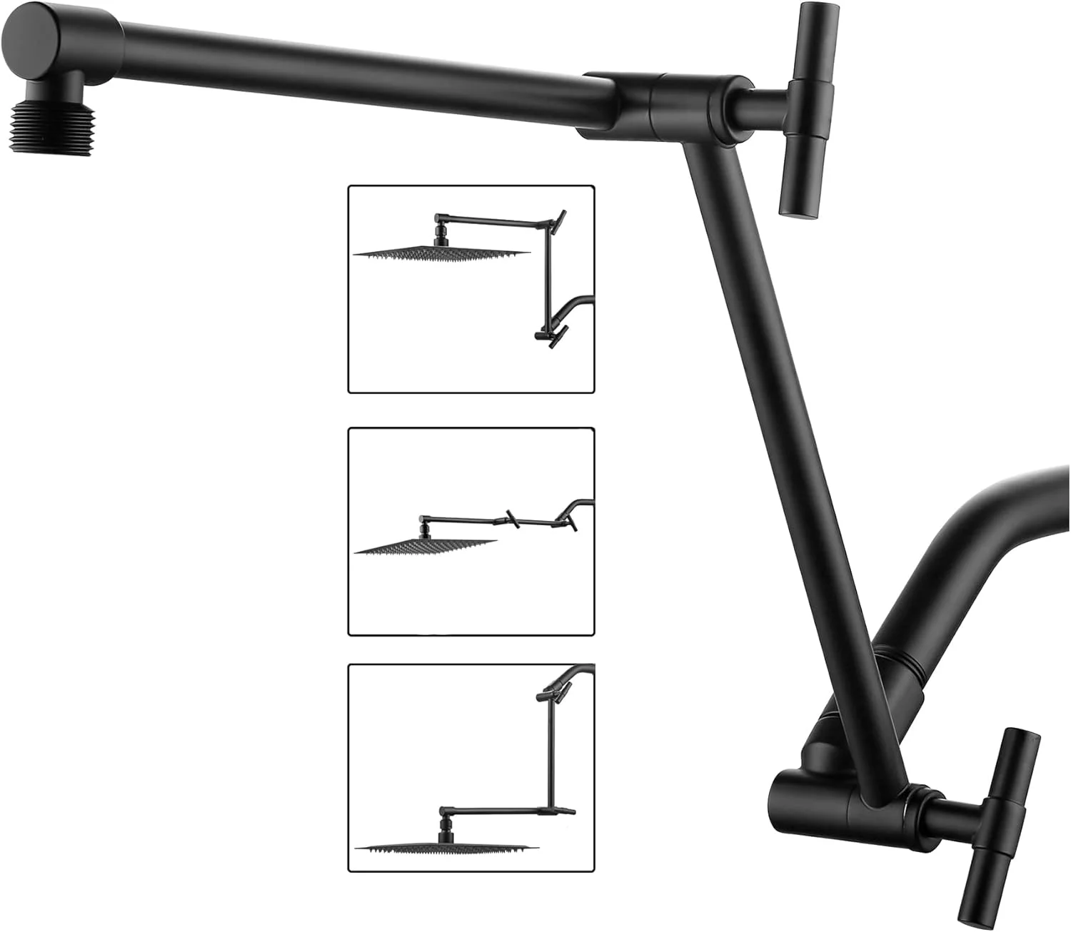 بازوی افزایش طول سردوش Oysdmn - افزایش طول 33 سانتی‌متری برای سردوش بارانی و دستی، قابل تنظیم در ارتفاع و دامنه، بازوی افزایش طول سردوش با مهره‌های قفلی، اتصال‌دهنده یونیورسال G1/2، مشکی مات