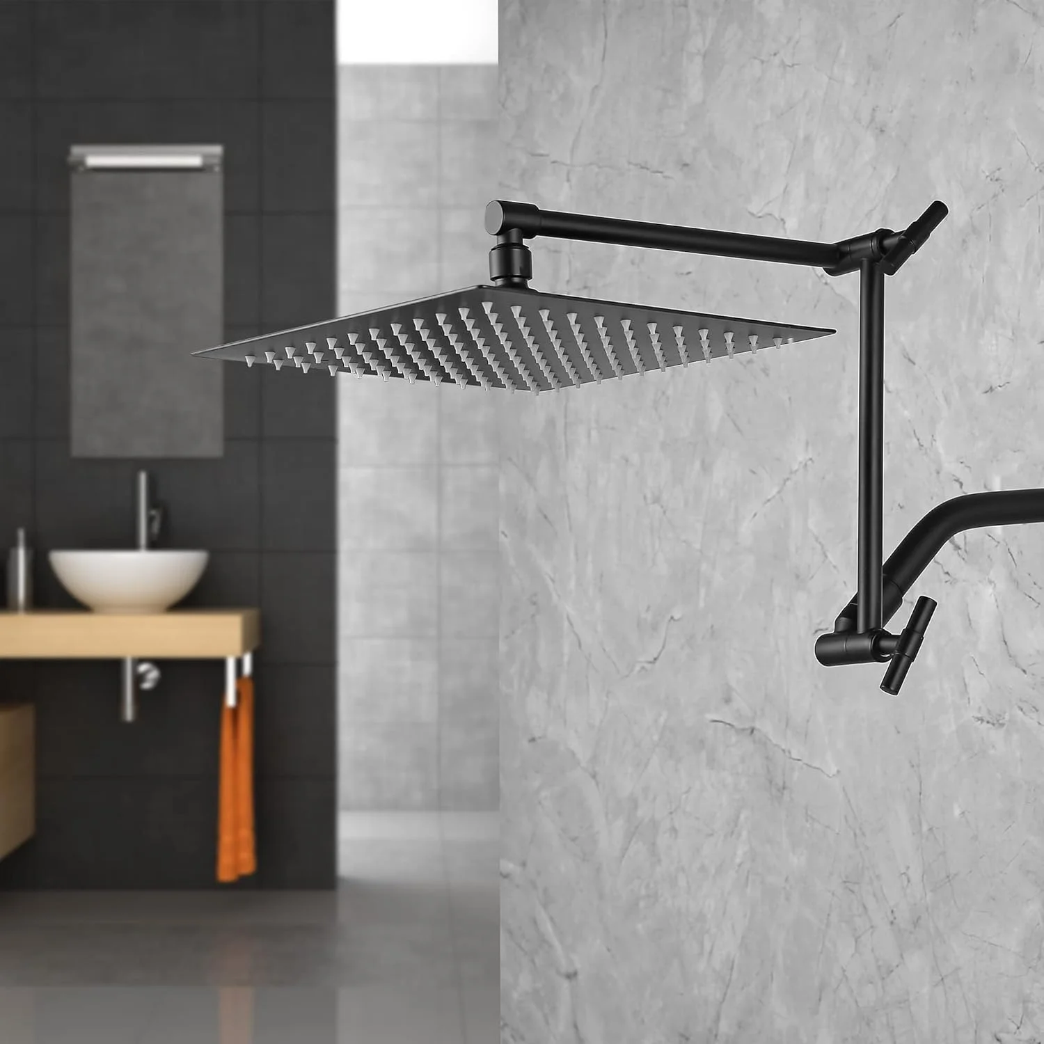 بازوی افزایش طول سردوش Oysdmn - افزایش طول 33 سانتی‌متری برای سردوش بارانی و دستی، قابل تنظیم در ارتفاع و دامنه، بازوی افزایش طول سردوش با مهره‌های قفلی، اتصال‌دهنده یونیورسال G1/2، مشکی مات