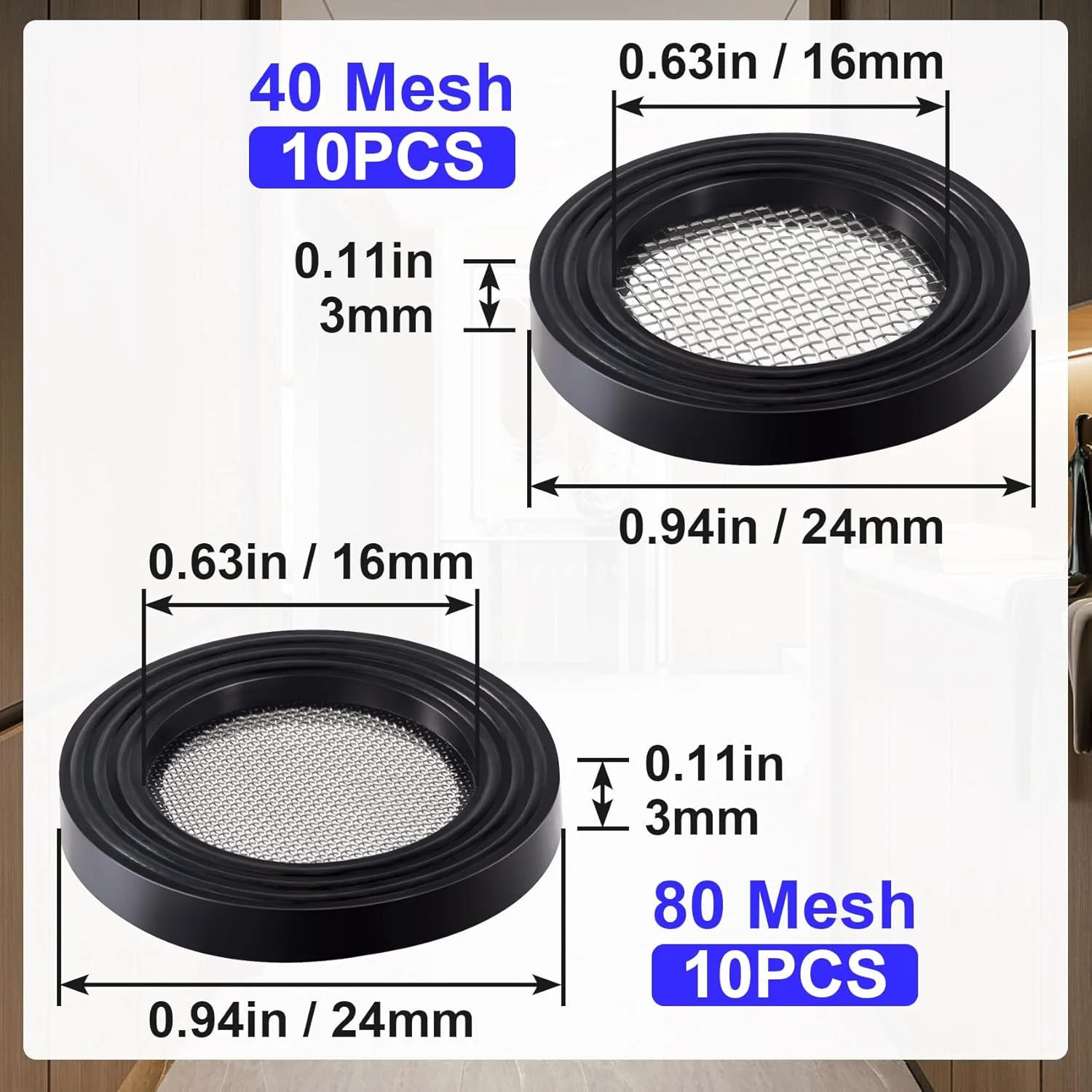 واشر فیلتر توری سر دوش PAGOW، 20 عدد، 3/4 اینچ، 10 عدد توری 40 + 10 عدد توری 80، حلقه های O شکل استیل ضد زنگ برای شلنگ سر دوش ثابت و دستی 3/4 اینچ، شیر آب، شلنگ باغ (مشکی)