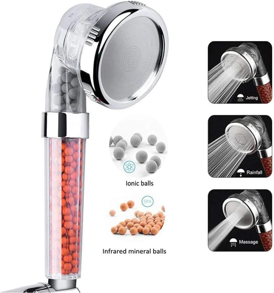 فیلتر دوش جتینگ قابل تنظیم 3 حالته، سر دوش دستی صرفه جویی در آب با فشار بالا، نازل دوش صرفه جویی در آب، سفید، 1