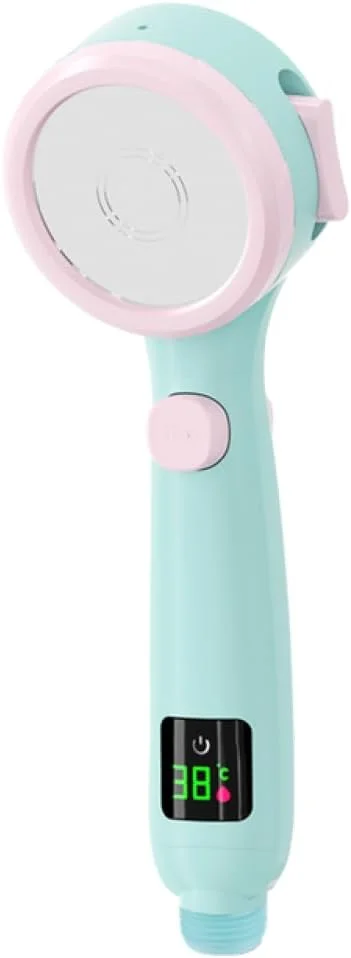 سری دوش دستی حمام با فشار بالا، صرفه جویی در آب، اسپری قابل تنظیم تحت فشار، نمایشگر دیجیتال دما LED، آبی روشن، 1