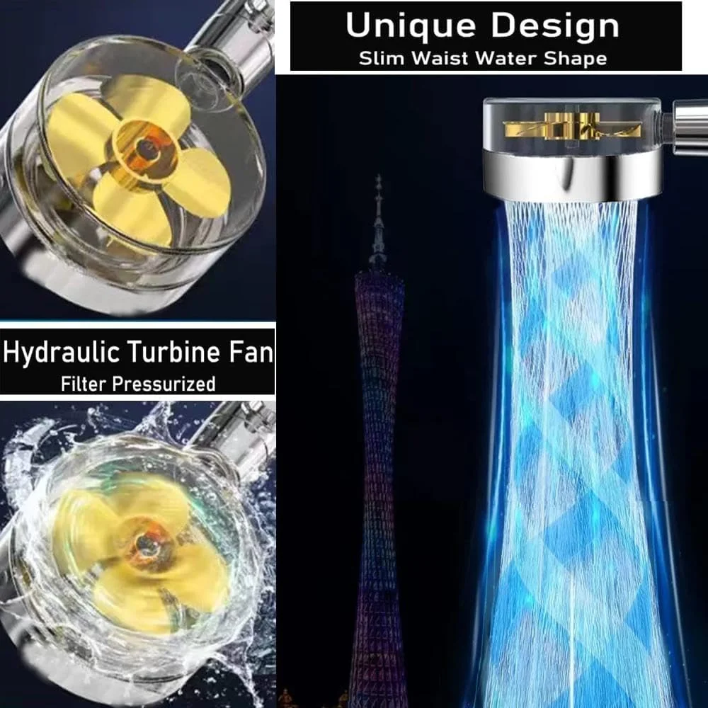 سردوش چرخشی ۳۶۰ درجه پرفشار PEKITI با دکمه توقف فن و فیلتر، لوازم جانبی حمام، آبی