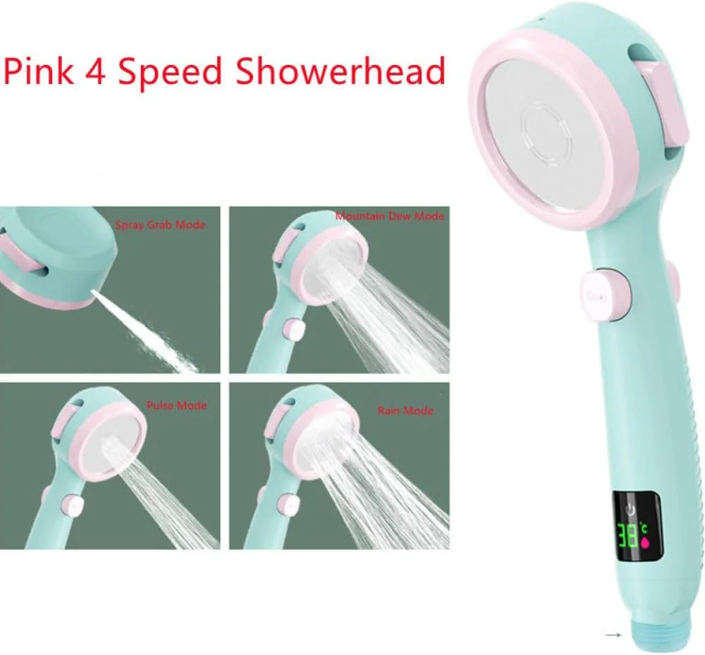 سری دوش دستی حمام با فشار بالا، صرفه جویی در آب، اسپری قابل تنظیم تحت فشار، نمایشگر دیجیتال دما LED، آبی روشن، 1
