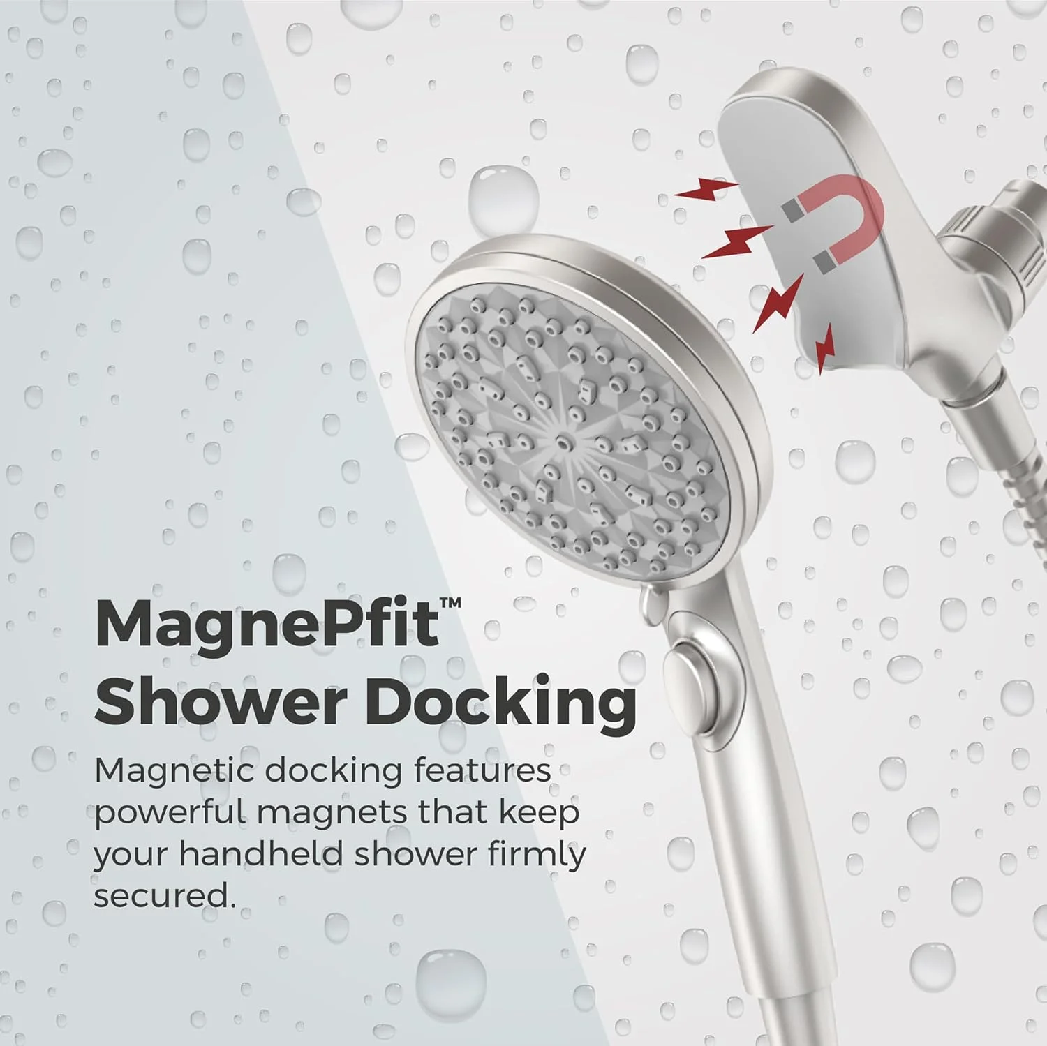 سردوش دستی حمام Pfister HydroFuse، شامل شلنگ، اتصال مغناطیسی، 6 حالته، 2.5 GPM، پرداخت نیکل برس خورده مقاوم در برابر لک، 016HFM01GS