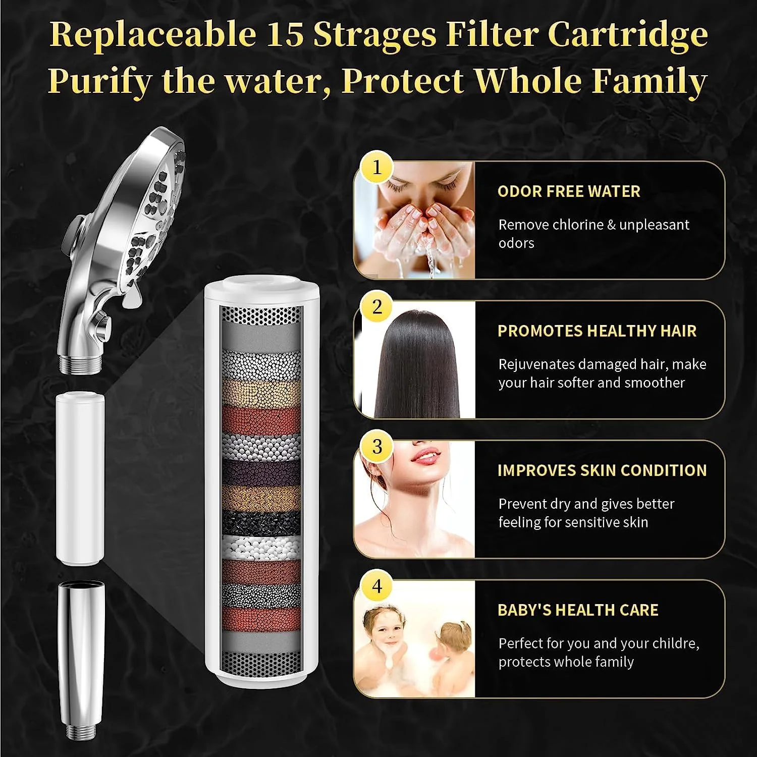 دوش دستی پرفکتیهویی با فشار بالا و 10 حالت اسپری، شلنگ استیل 150 سانتی‌متری (کروم)