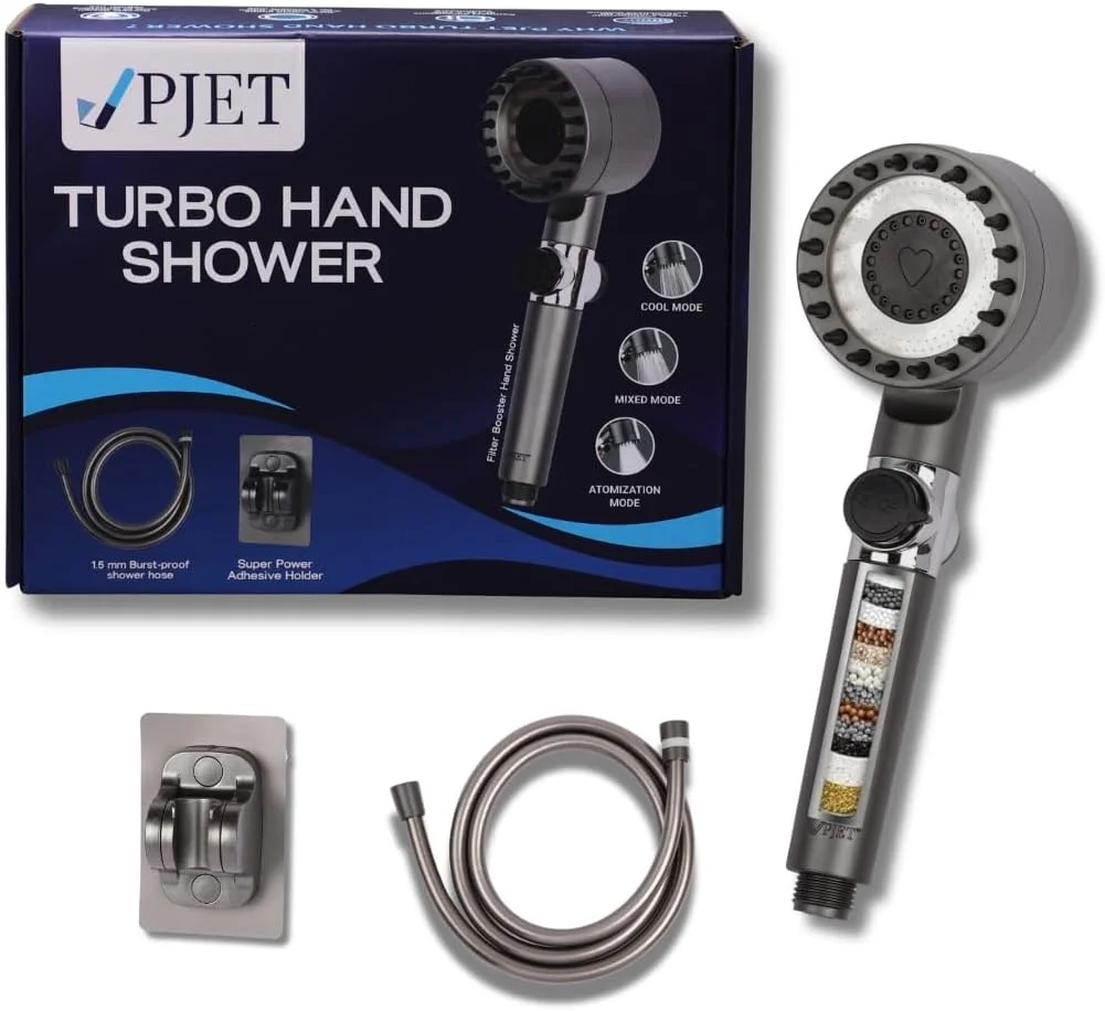 فیلتر دوش توبو PJET برای آب سخت مناسب مو | سر دوش دستی مشکی 2 در 1 برای حمام به همراه فیلتر | اسپری فشار قوی 3 حالته | ست نرم کننده آب سخت به همراه دکمه مکث فیلتر دوش توبو PJET برای آب سخت مناسب مو | سر دوش دستی مشکی 2 در 1 برای حمام به همراه فیلتر | اسپری فشار قوی 3 حالته | ست نرم کننده آب سخت به همراه دکمه مکث
