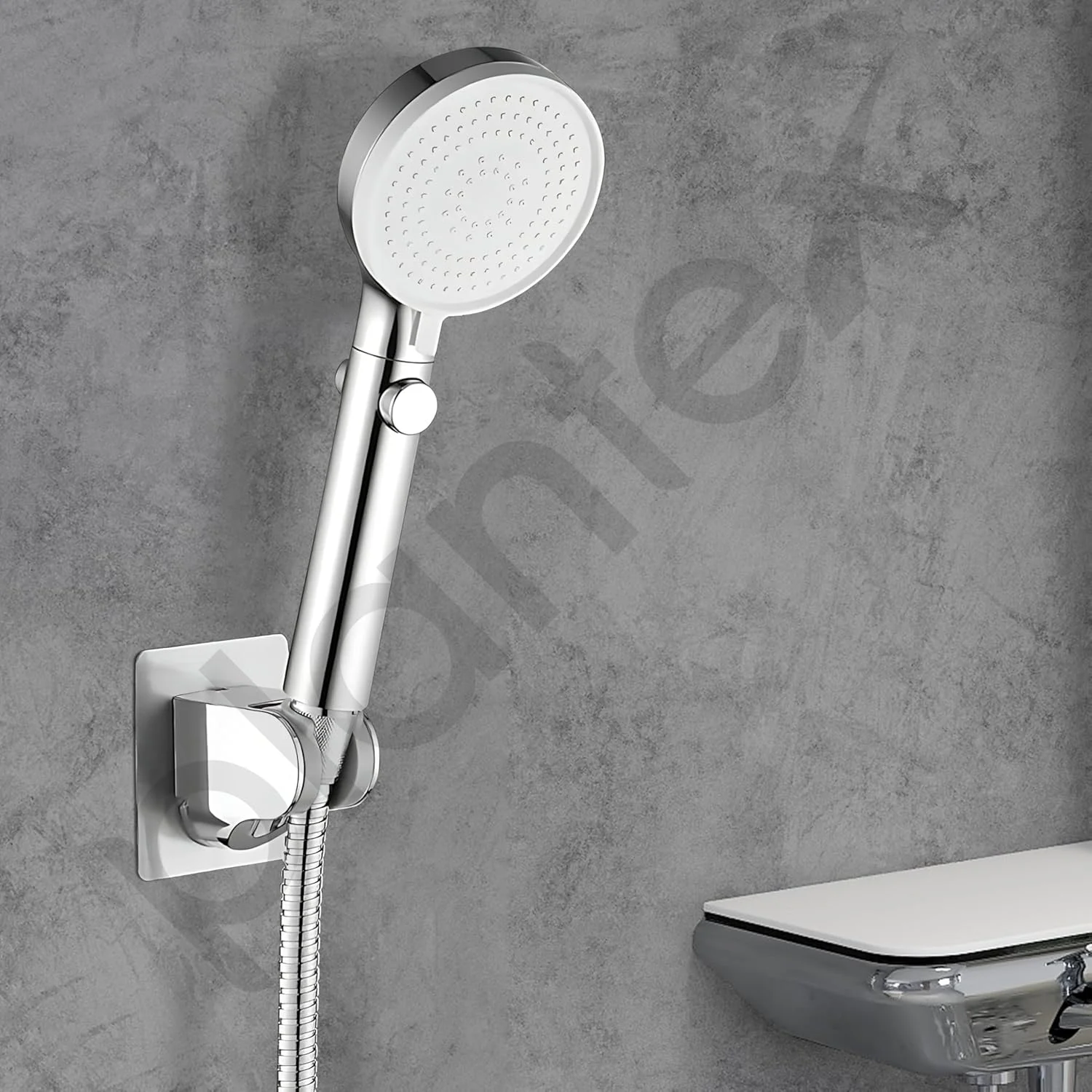 نگهدارنده دوش دستی Plantex ABS برای حمام / نگهدارنده دوش دستی قابل تنظیم با چسبندگی قوی / براکت دیواری بدون نیاز به سوراخ کاری - (کروم)