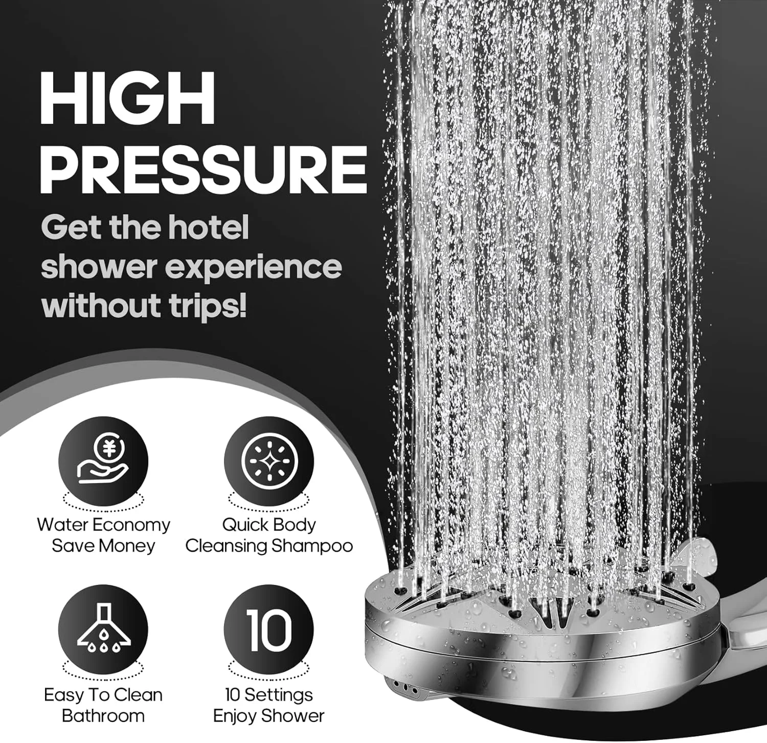 سردوش دستی فشار قوی POPIOIBR با 10 حالت - شلنگ فوق العاده بلند 80 اینچی SS، سردوش قابل حمل جداشدنی 5.04 اینچی با فیلتر آب سخت برای حمام فضای باز، ضد گرفتگی و قدرتمند برای تمیز کردن کاشی و حیوانات خانگی