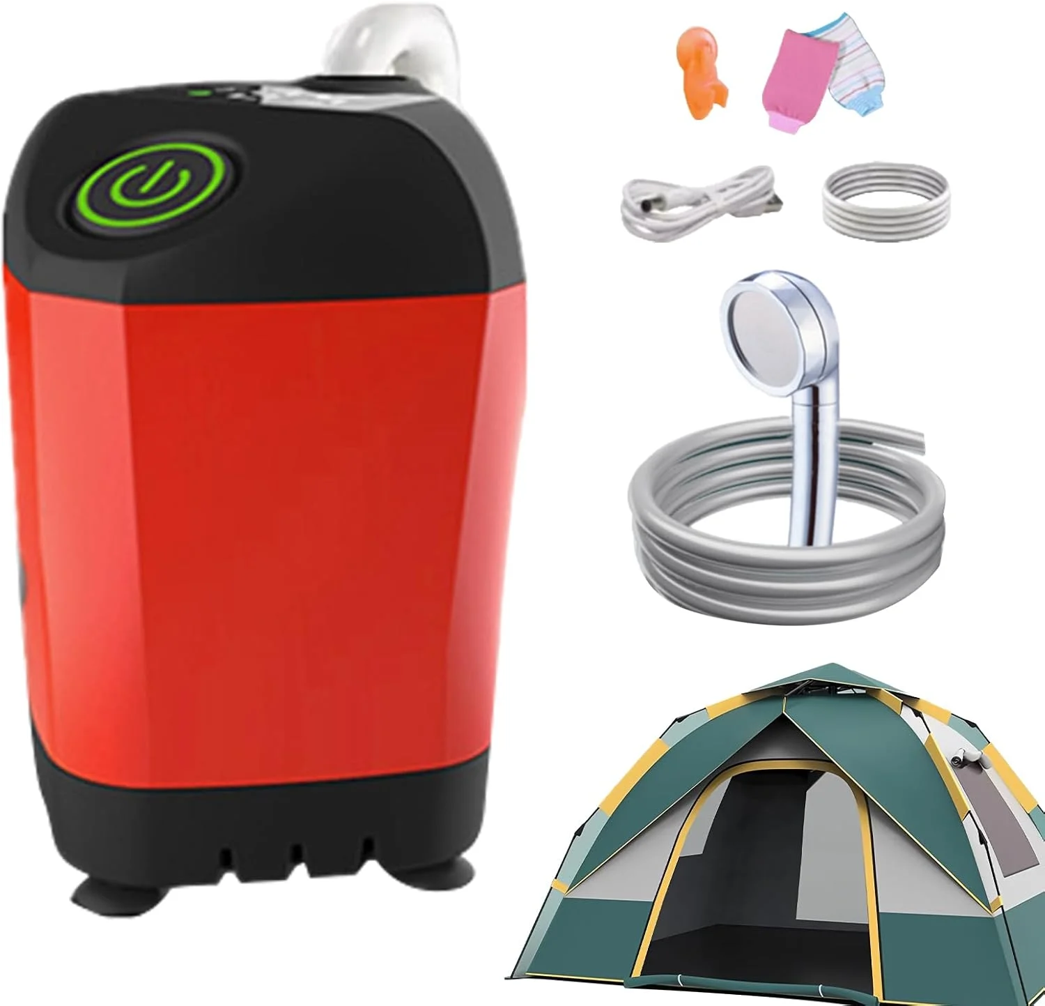 دوش کمپینگ قابل حمل با سر دوش - سر دوش دستی جداشدنی با عملکرد چند منظوره برای مسافرت، تمیز کردن حیوانات خانگی و کوله گردی