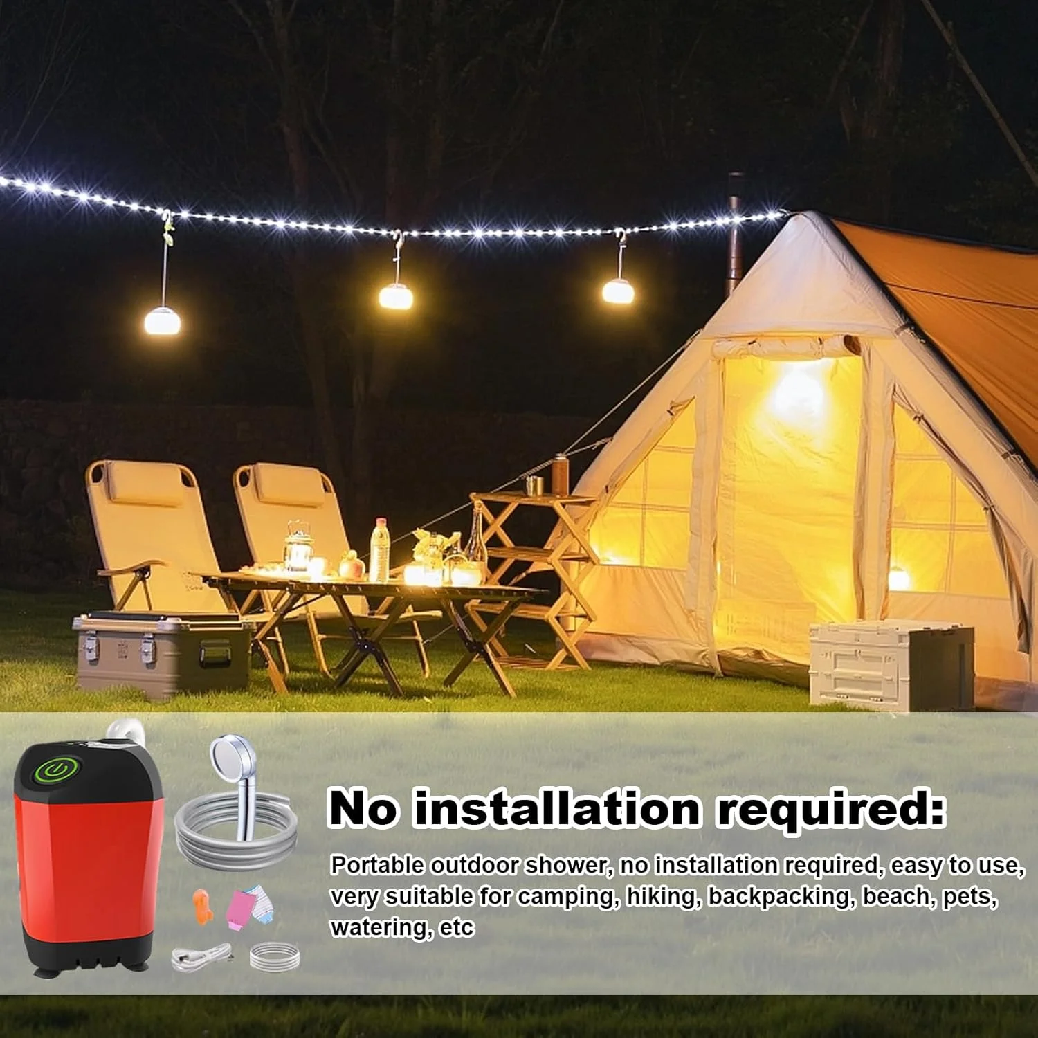 دوش کمپینگ قابل حمل با سر دوش - سر دوش دستی جداشدنی با عملکرد چند منظوره برای مسافرت، تمیز کردن حیوانات خانگی و کوله گردی