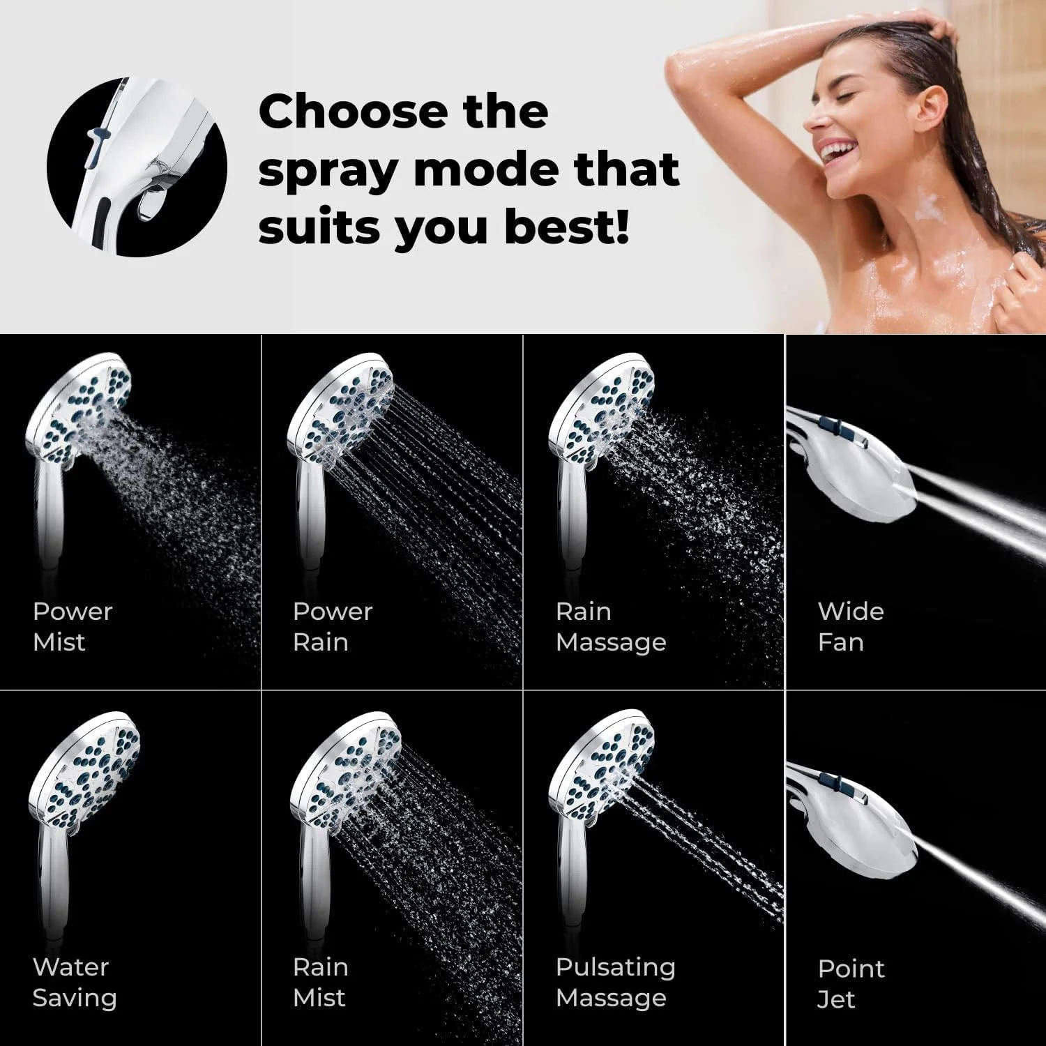 سردوش دستی با کیفیت بالا، دارای 8 حالت، نازل های ضد گرفتگی، دارای شستشوی قوی داخلی برای تمیز کردن وان، کاشی و حیوانات خانگی سردوش دستی با کیفیت بالا، دارای 8 حالت، نازل های ضد گرفتگی، دارای شستشوی قوی داخلی برای تمیز کردن وان، کاشی و حیوانات خانگی