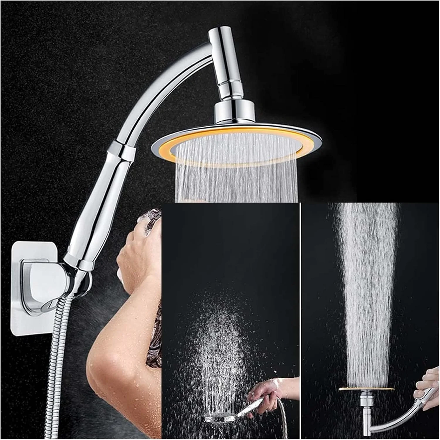 سردوش حمام 6 اینچی فشار قوی 360 درجه قابل تنظیم بزرگ گرد بارانی اسپری حمام دستی (رنگ: سردوش، اندازه سردوش: 6 اینچ)