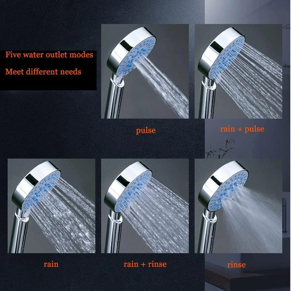 سردوش حمام فشار قوی، ست دوش حمام با 5 حالت اسپری، دوش با نازل های سیلیکونی، سردوش دستی تقویت کننده هوا برای اسپا، خانه، هتل پنج ستاره