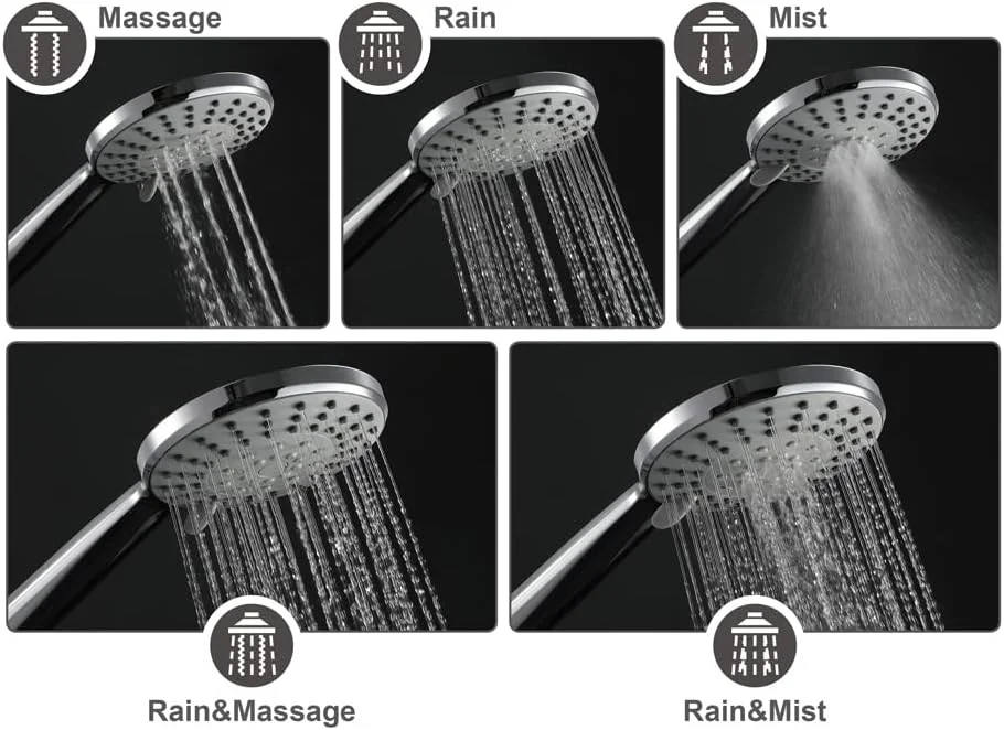سردوش حمام کروم فشار قوی 5 حالته با شلنگ استیل