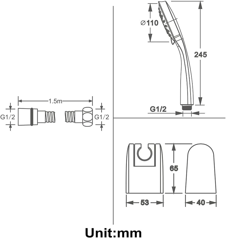 سردوش حمام کروم فشار قوی 5 حالته با شلنگ استیل