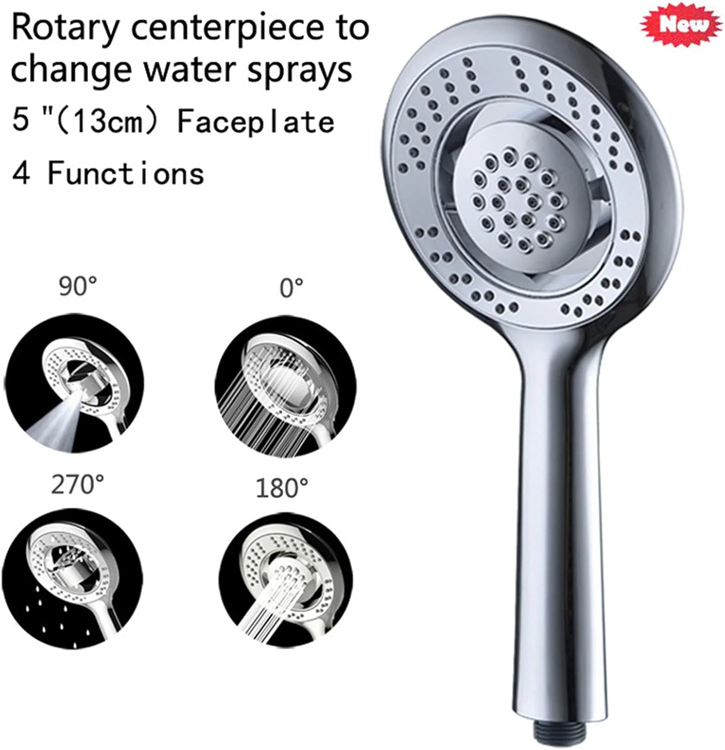 سردوش دستی فشار قوی با 4 حالت، به همراه شلنگ و پایه قابل تنظیم، روکش کروم