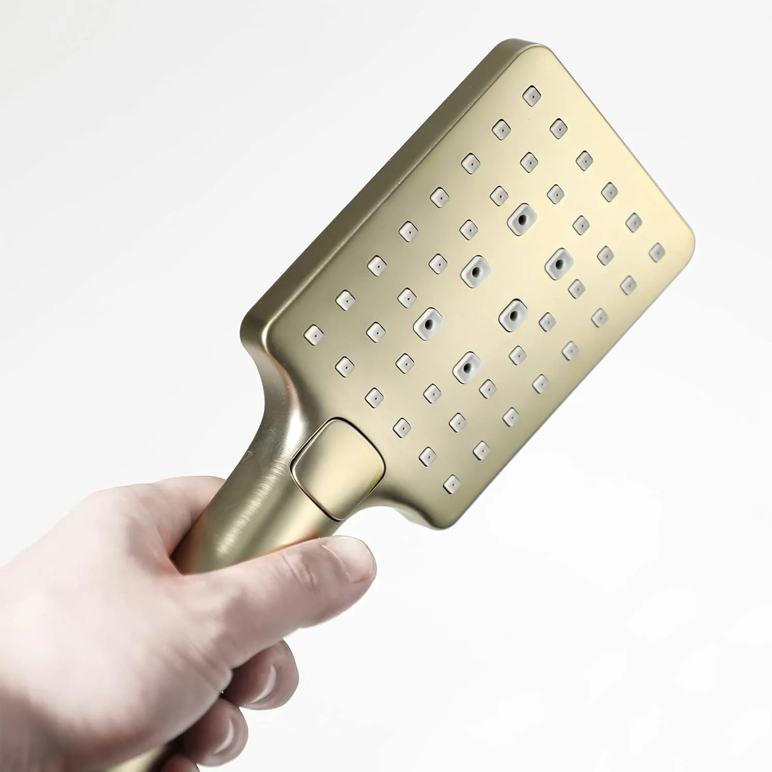 سری دوش دستی فشار قوی با روکش طلایی مات ABS، دارای ۳ حالت پاشش آب به همراه پایه برنجی و شلنگ استیل ۱۵۰ سانتی‌متری