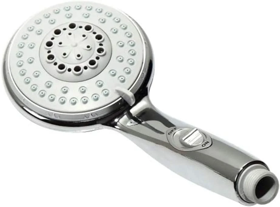 سردوش دستی فشار قوی با دکمه توقف روشن/خاموش، دارای 5 حالت صرفه جویی در آب، روکش کروم، لوازم جانبی حمام