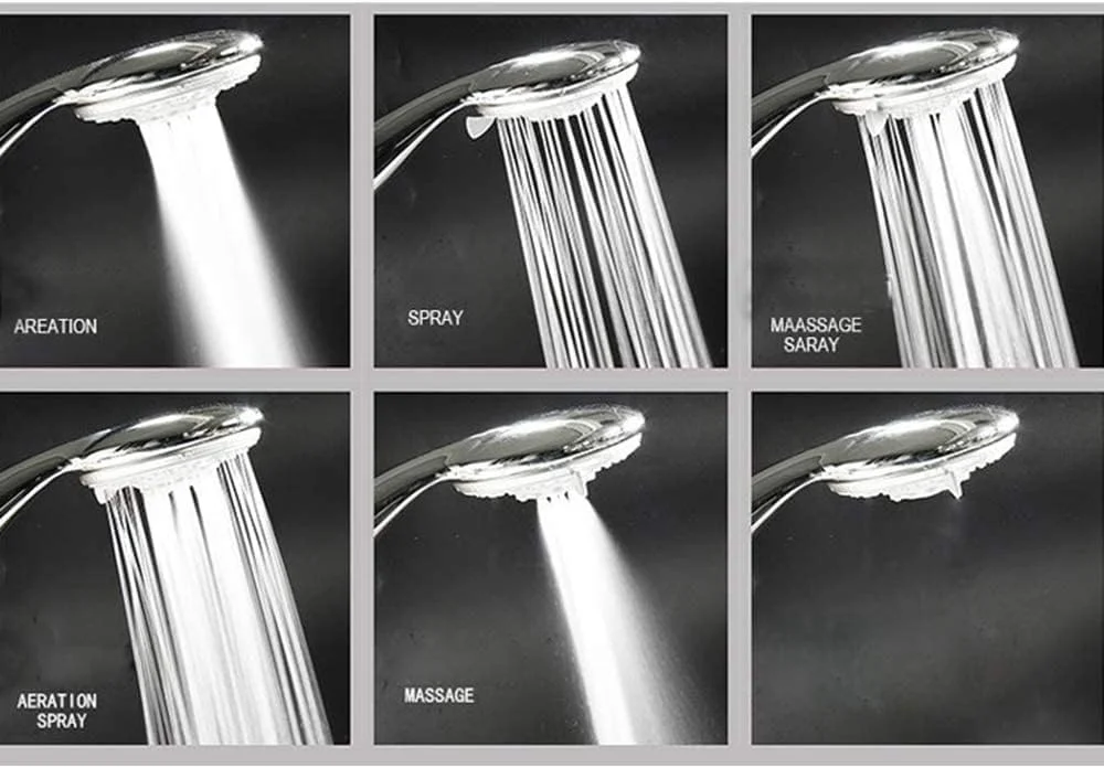 سردوش دستی فشار قوی با دکمه روشن/خاموش و 5 حالت مختلف صرفه جویی در آب، روکش کروم، مناسب برای حمام