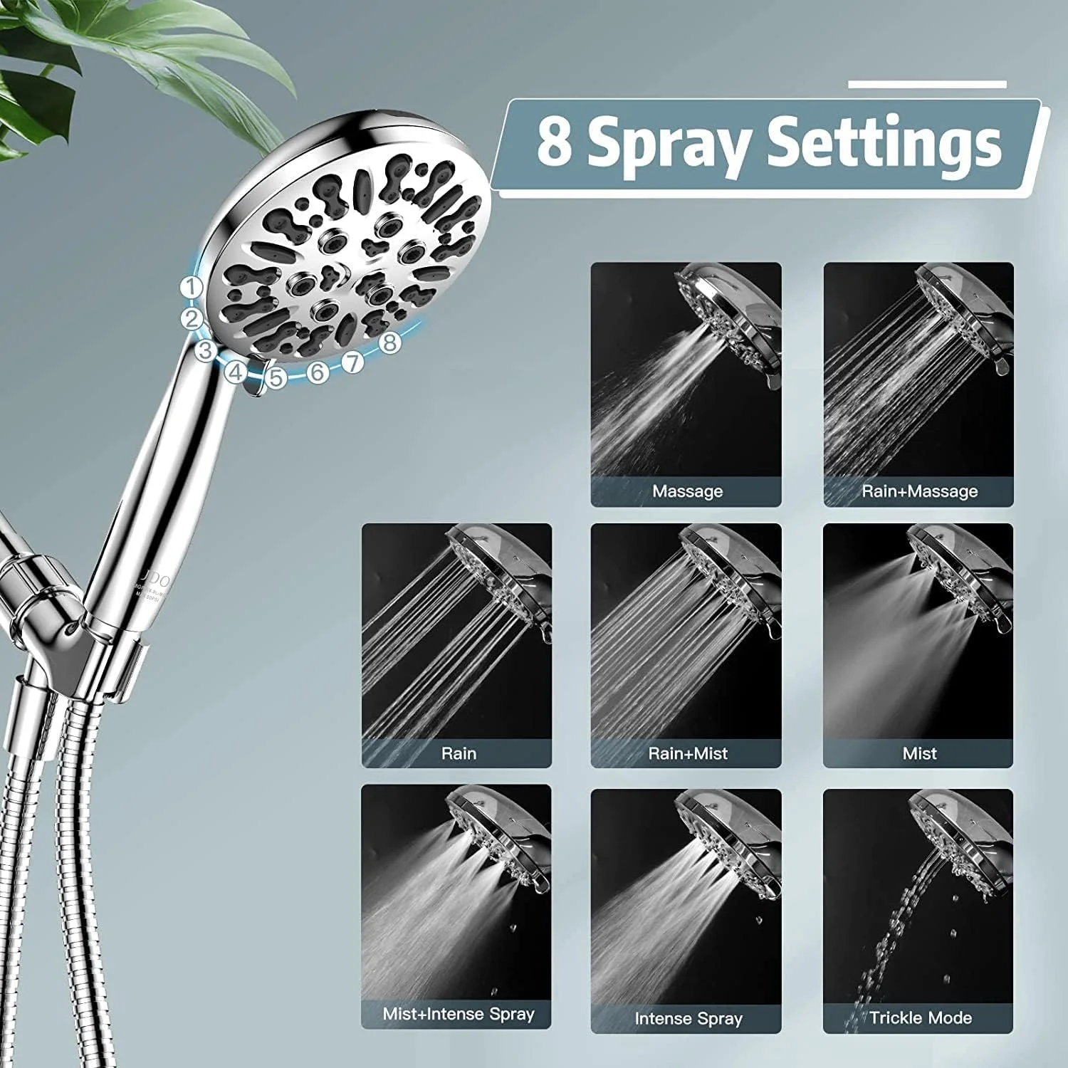 سردوش حمام فشار قوی، سردوش 8 حالته با قابلیت استفاده دستی، شستشوی قدرتمند برای تمیز کردن حمام، سردوش بارانی 4.7 اینچی