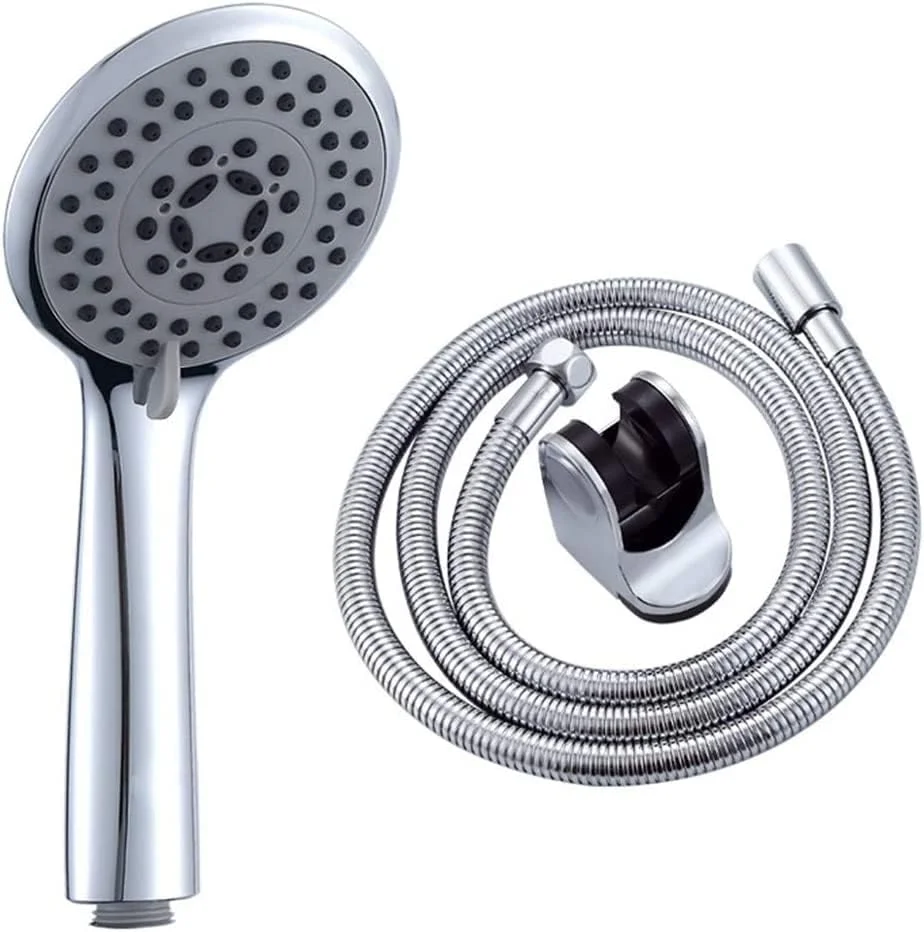 سردوش دستی فشار قوی با 5 حالت پاشش قدرتمند، به همراه شلنگ استیل ضد زنگ، کروم، L