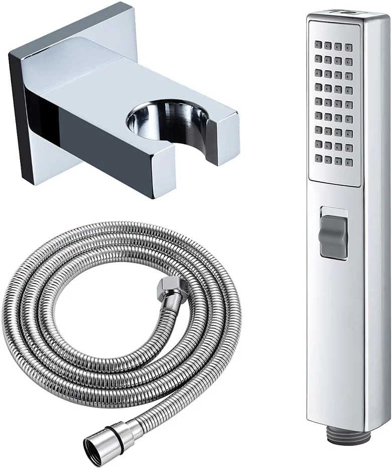 سردوش دستی فشار قوی با 2 حالت خروجی آب، مجموعه سردوش مربعی با شلنگ 1.5 متری و پایه برنجی کروم