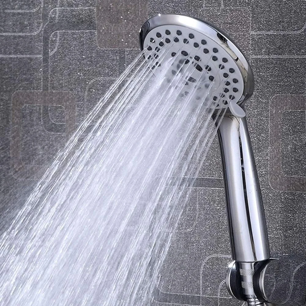 سردوش دستی فشار قوی با 5 حالت پاشش قدرتمند، به همراه شلنگ استیل ضد زنگ، کروم، L