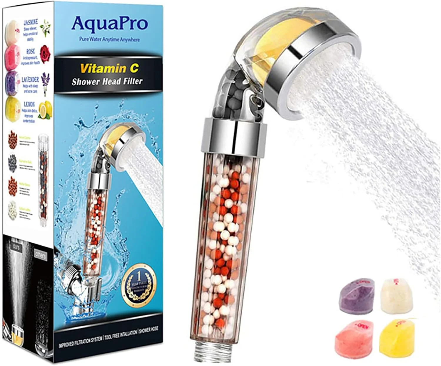 سردوش حمام فشار قوی و فیلتر ویتامین C، طراحی دستی صرفه جویی در آب، حذف کلر و فلوراید برای پوست تغذیه شده