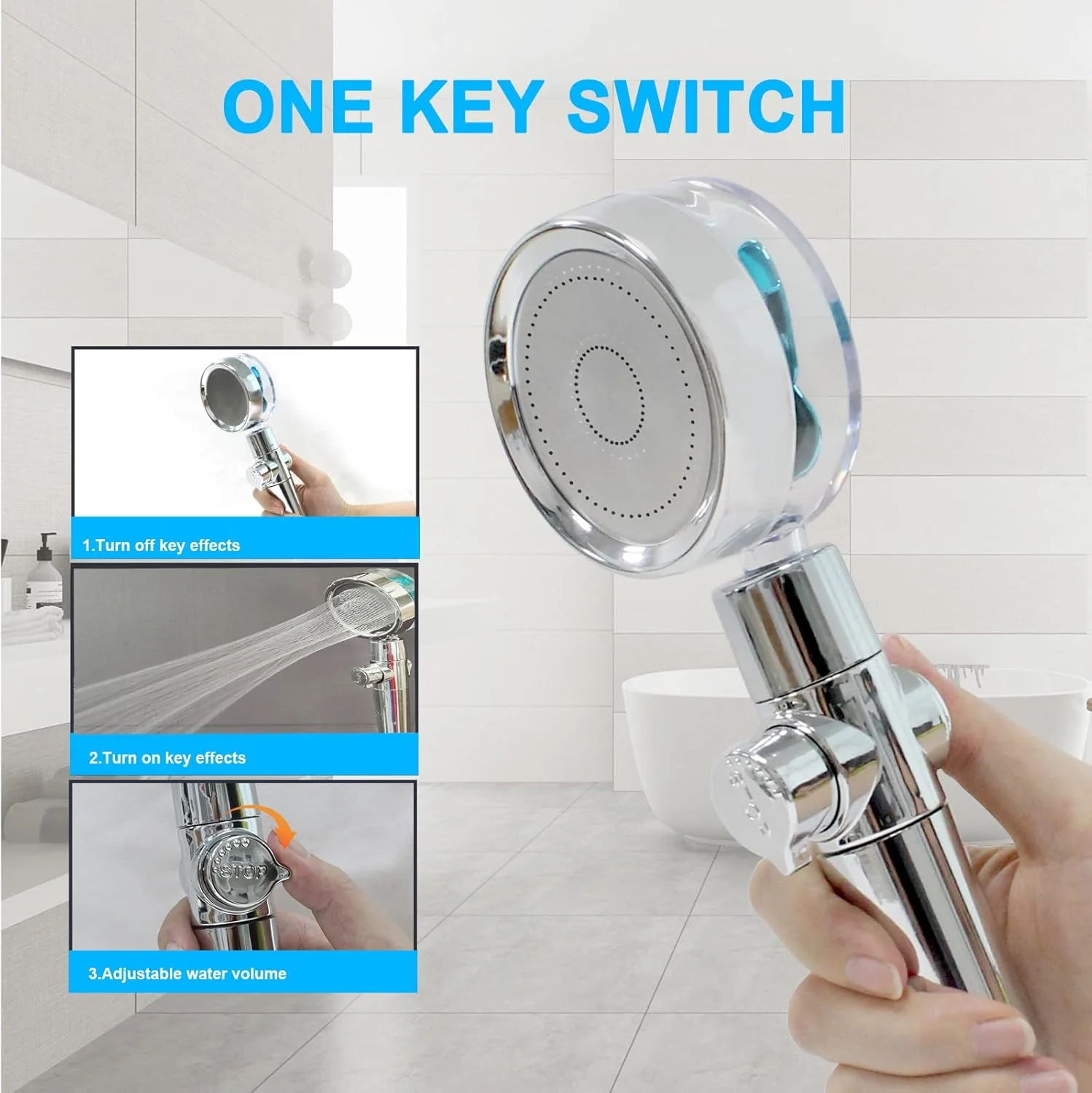 سردوش حمام فشار قوی، سردوش دستی صرفه جویی در آب با فن توربو و فیلتر و دکمه توقف، نصب آسان سردوش توربو شارژ با چرخش 360 درجه، 10 عدد