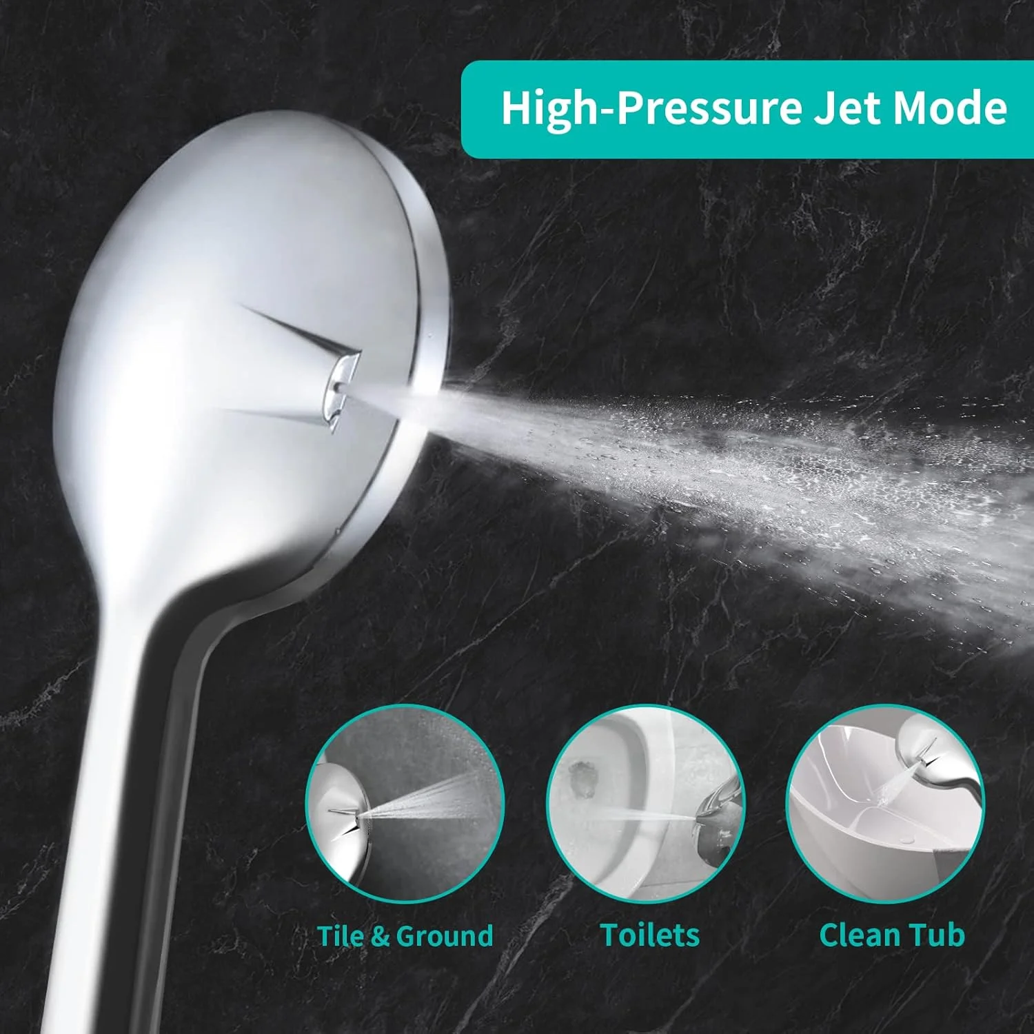 سردوش حمام فشار قوی با قابلیت جدا شدن، دارای 6 حالت پاشش، سردوش بارانی 5 اینچی با شلنگ استیل و پایه قابل تنظیم