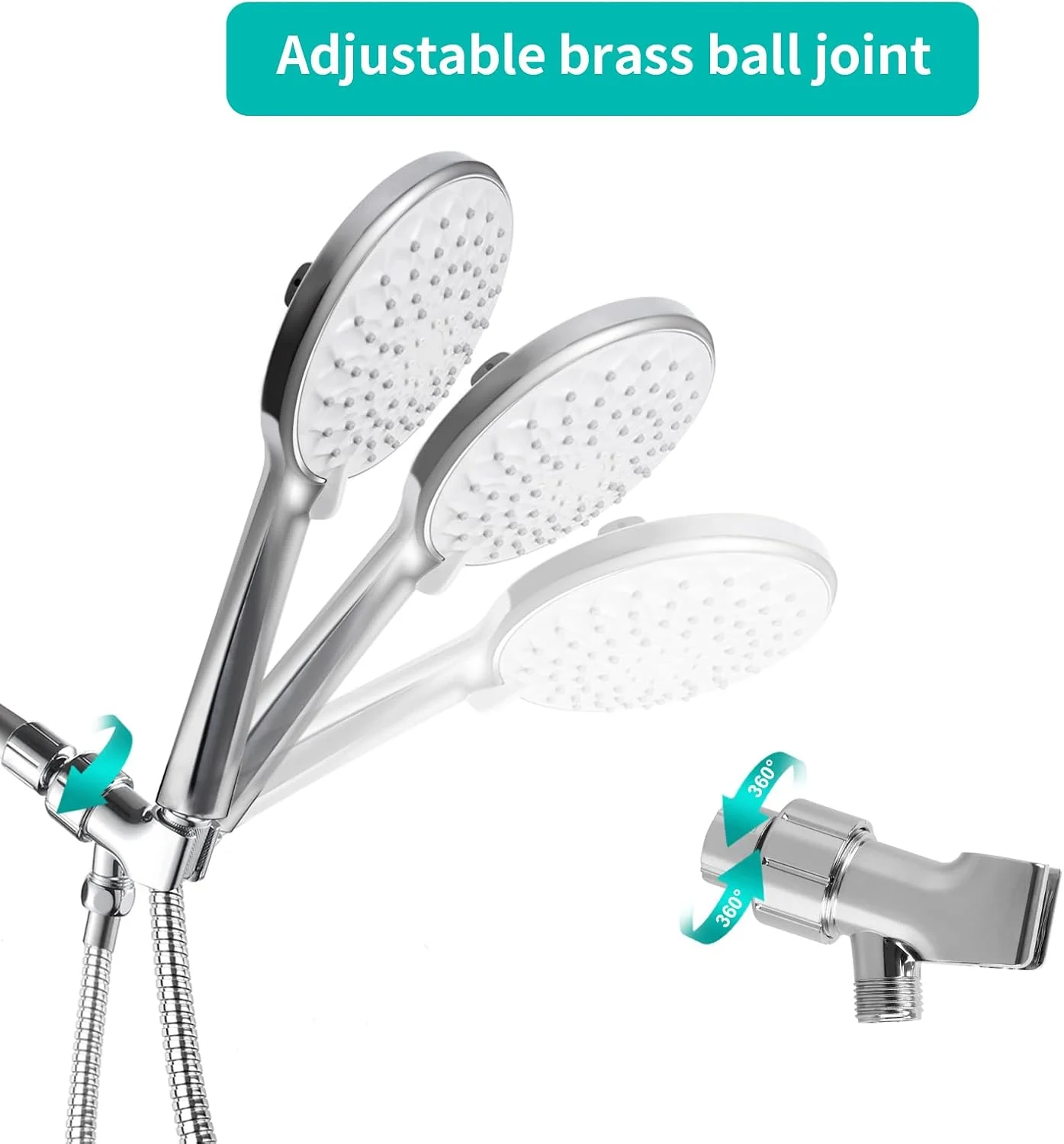 سردوش حمام فشار قوی با قابلیت جدا شدن، دارای 6 حالت پاشش، سردوش بارانی 5 اینچی با شلنگ استیل و پایه قابل تنظیم