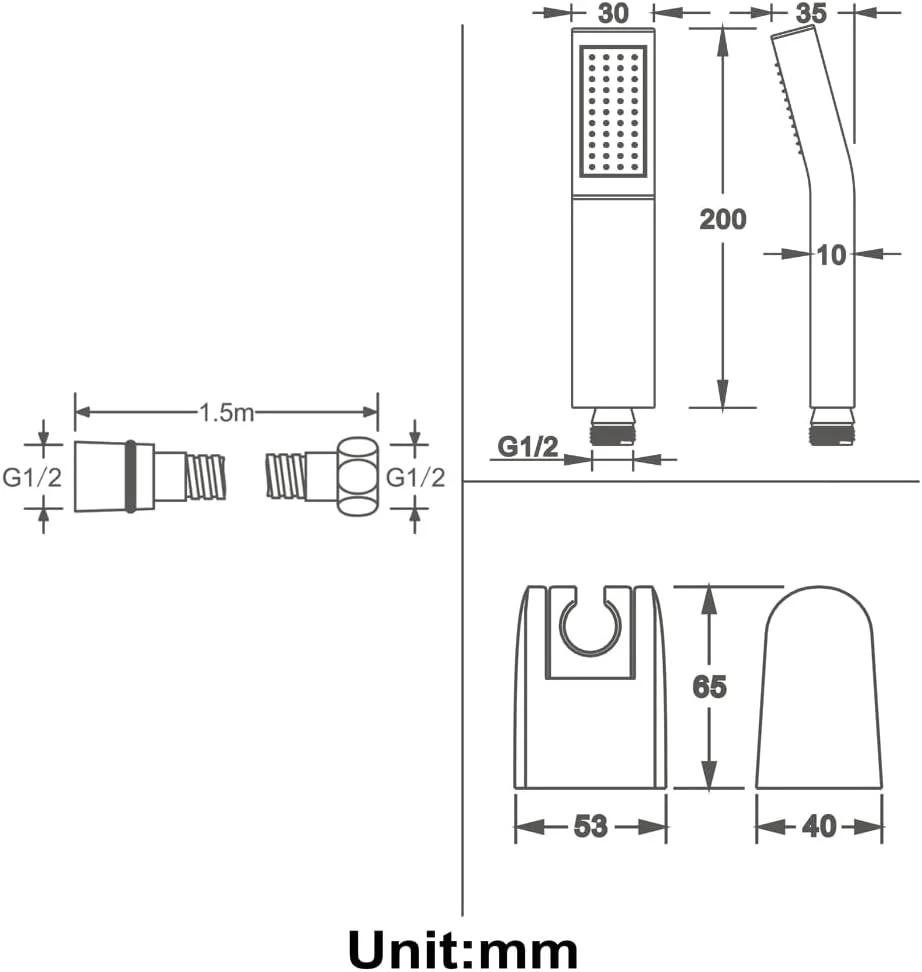 سردوش دستی فشار قوی X، ست سردوش دستی دیواری، ست سردوش برنجی با شلنگ دوش استیل 1.5 متری، نصب و استفاده آسان