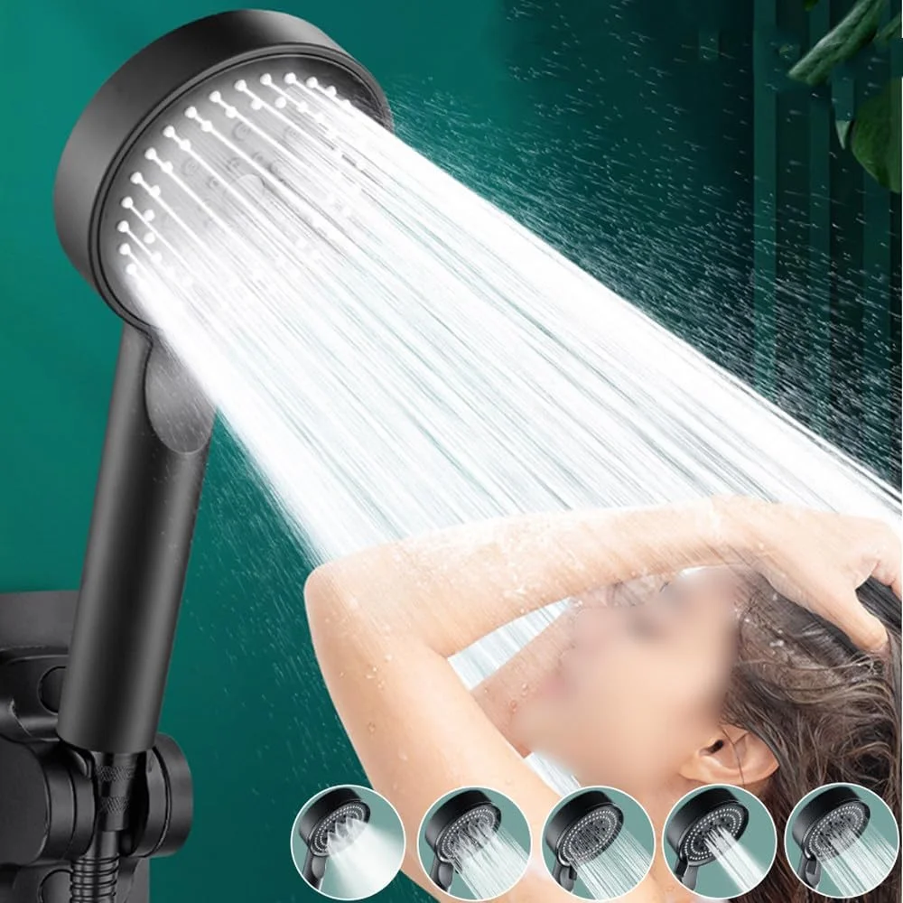 سردوش حمام فشار قوی صرفه جویی در آب، سردوش بارانی دستی با 5 حالت اسپری، نازل اسپری دستی، لوازم جانبی حمام، خاکستری، 1 عدد