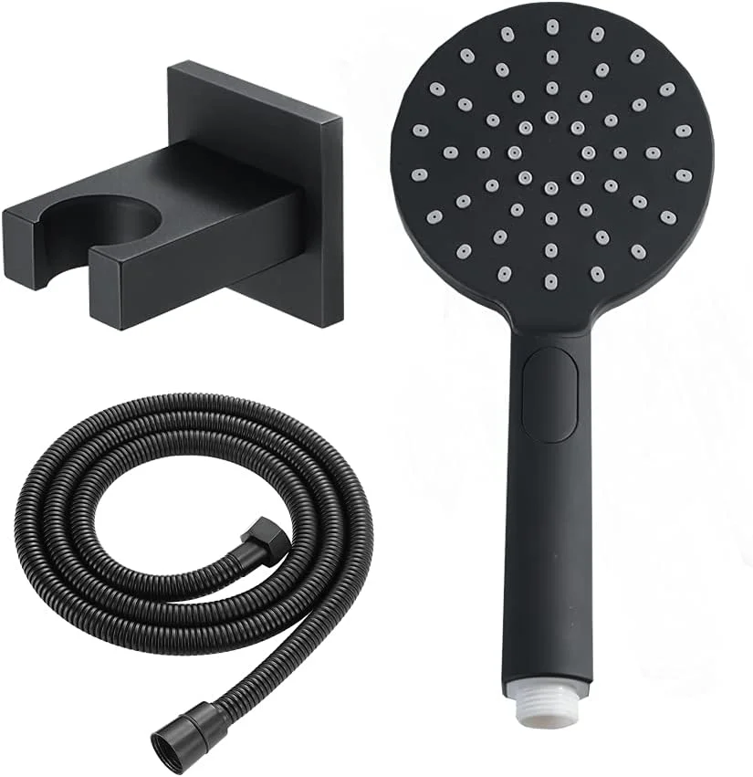 سردوش حمام فشار قوی X با گوشی دستی مشکی، کیت سردوش دستی مدرن با 3 حالت، به همراه شلنگ و پایه برنجی