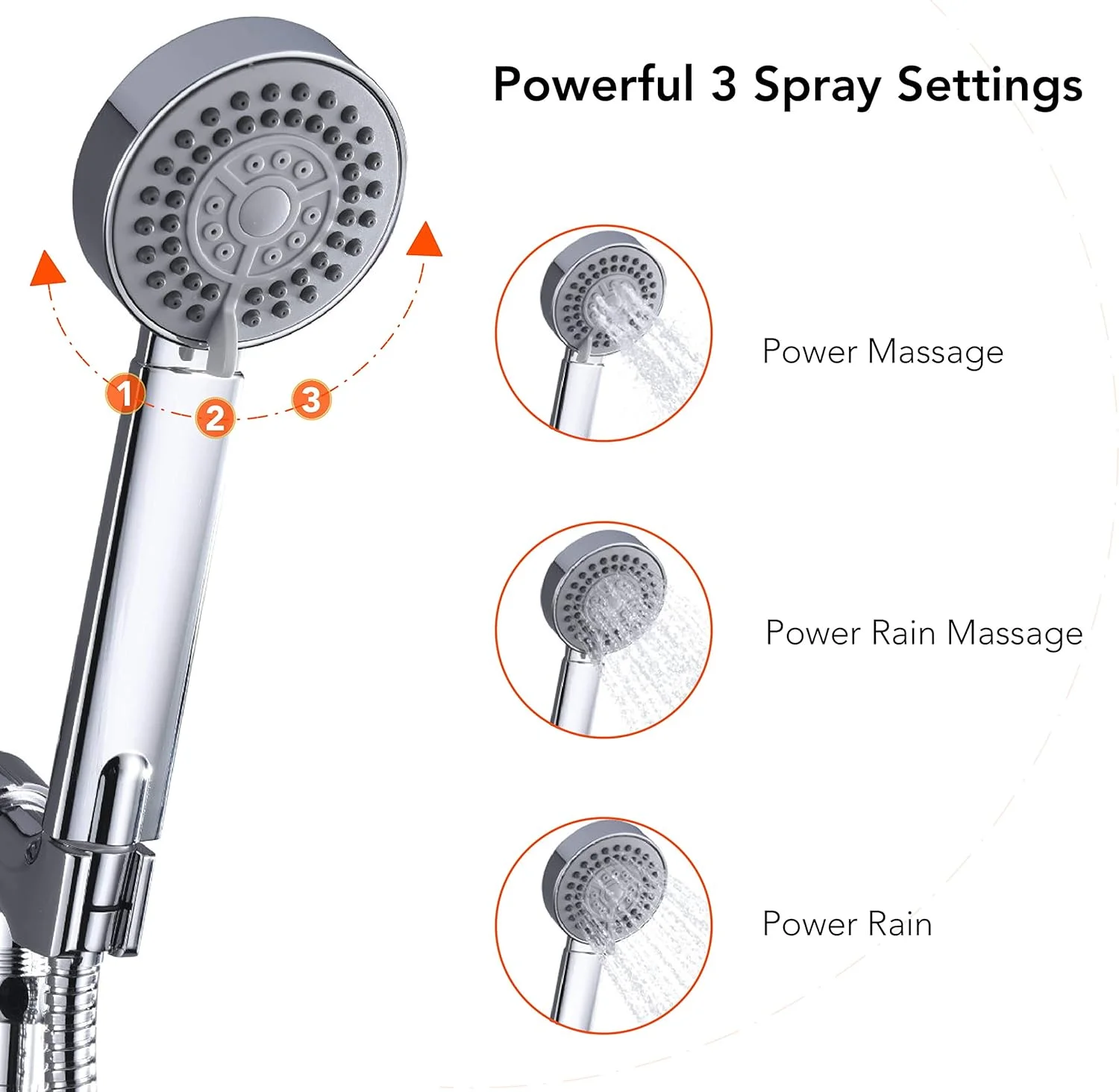 سر دوش دستی فشار قوی F&R با قطر 3.3 اینچ و 3 حالت پاشش مدل AR1H302-F01CP