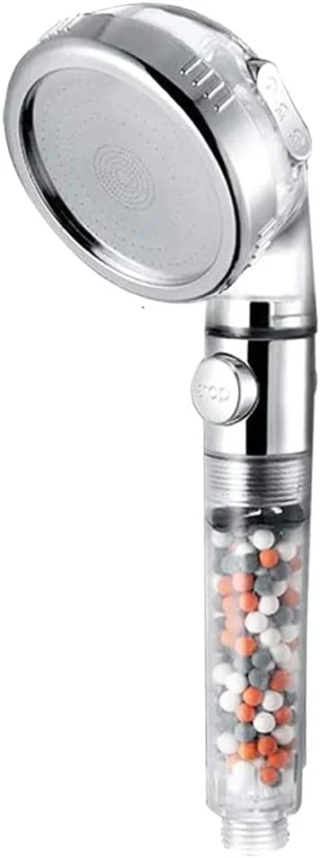 سردوش حمام با توپ های معدنی، 3 حالت، فشار قوی، دارای دکمه روشن/خاموش، فیلتر تصفیه آب، صرفه جویی در آب، لوازم جانبی حمام (سردوش مدل A)