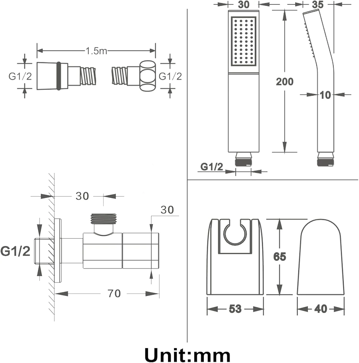 مجموعه سردوش دستی فشار قوی، اسپری دوش دستی برنجی جهانی با نگهدارنده و شلنگ دوش استیل ضد زنگ 1.5 متری، کروم