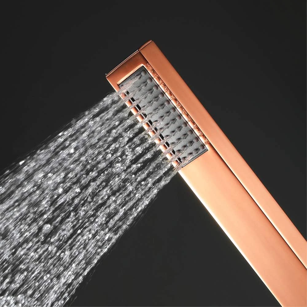 مجموعه سردوش دستی فشار قوی، سردوش دستی برنجی جهانی با نگهدارنده و شلنگ دوش استیل ضد زنگ 1.5 متری، رزگلد