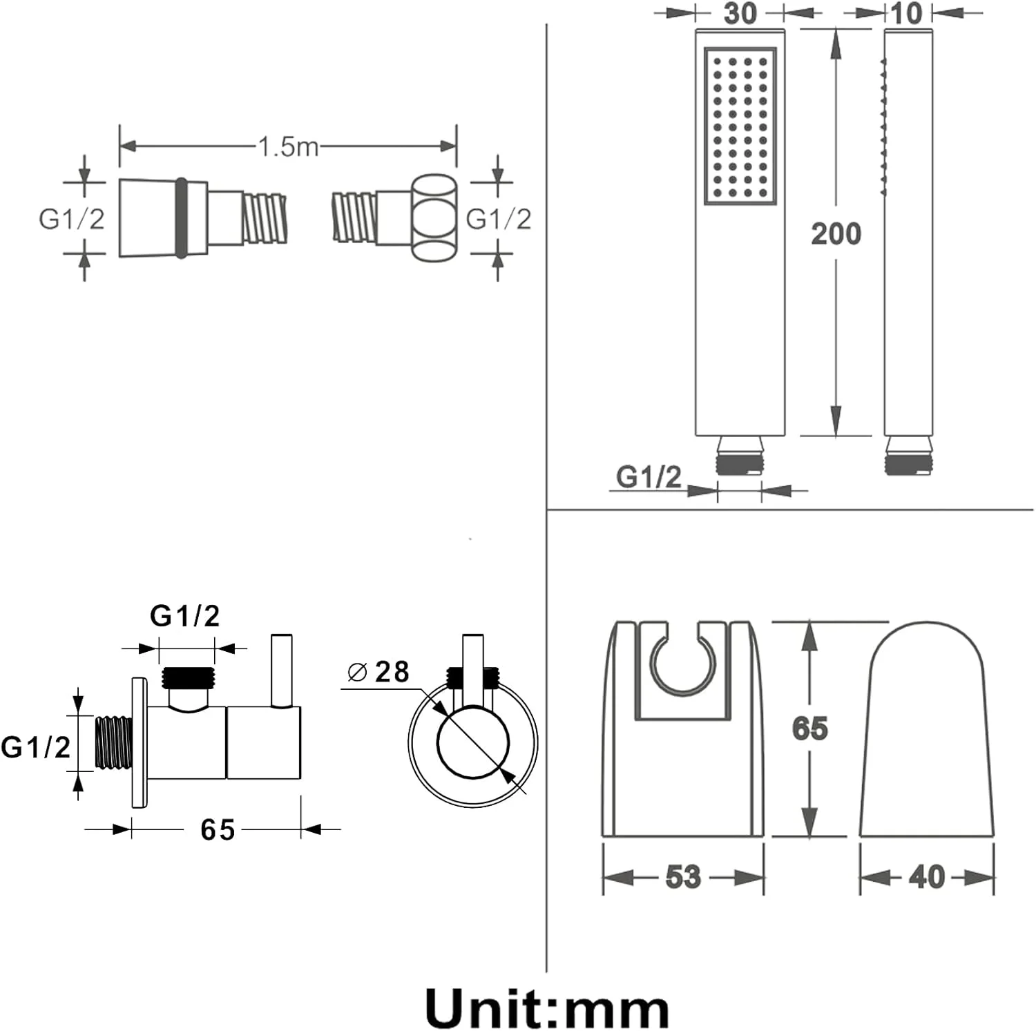 مجموعه سردوش دستی فشار قوی، سردوش دستی برنجی جهانی با نگهدارنده و شلنگ دوش استیل ضد زنگ 1.5 متری، رزگلد