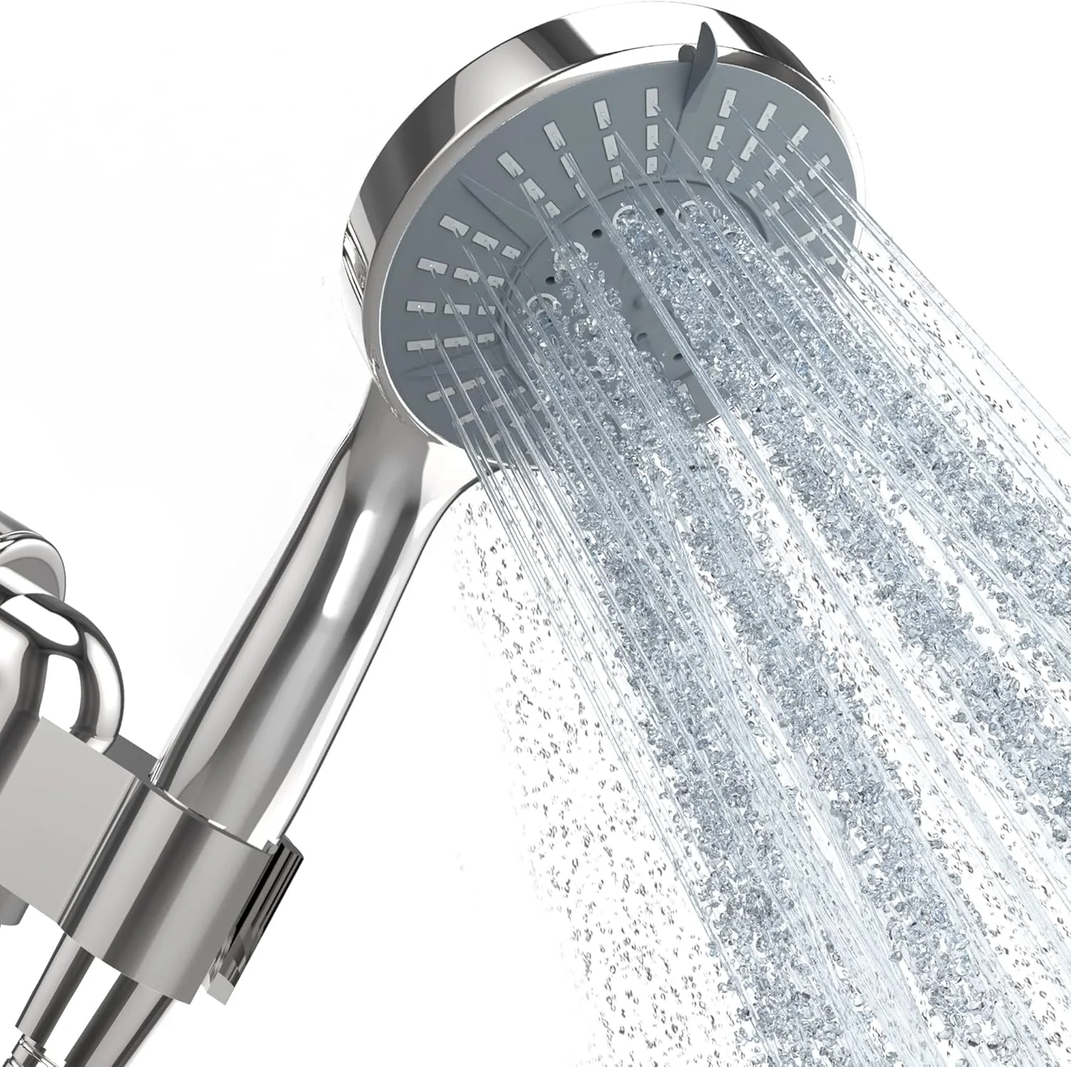 سردوش دستی پرفشار 5 اینچی بزرگ، شلنگ استیل بسیار بلند 72 اینچی، قابل حمل، جداشدنی، با پایه قابل تنظیم و حالت های مختلف پاشش (5 حالت پاشش، کروم ممتاز)