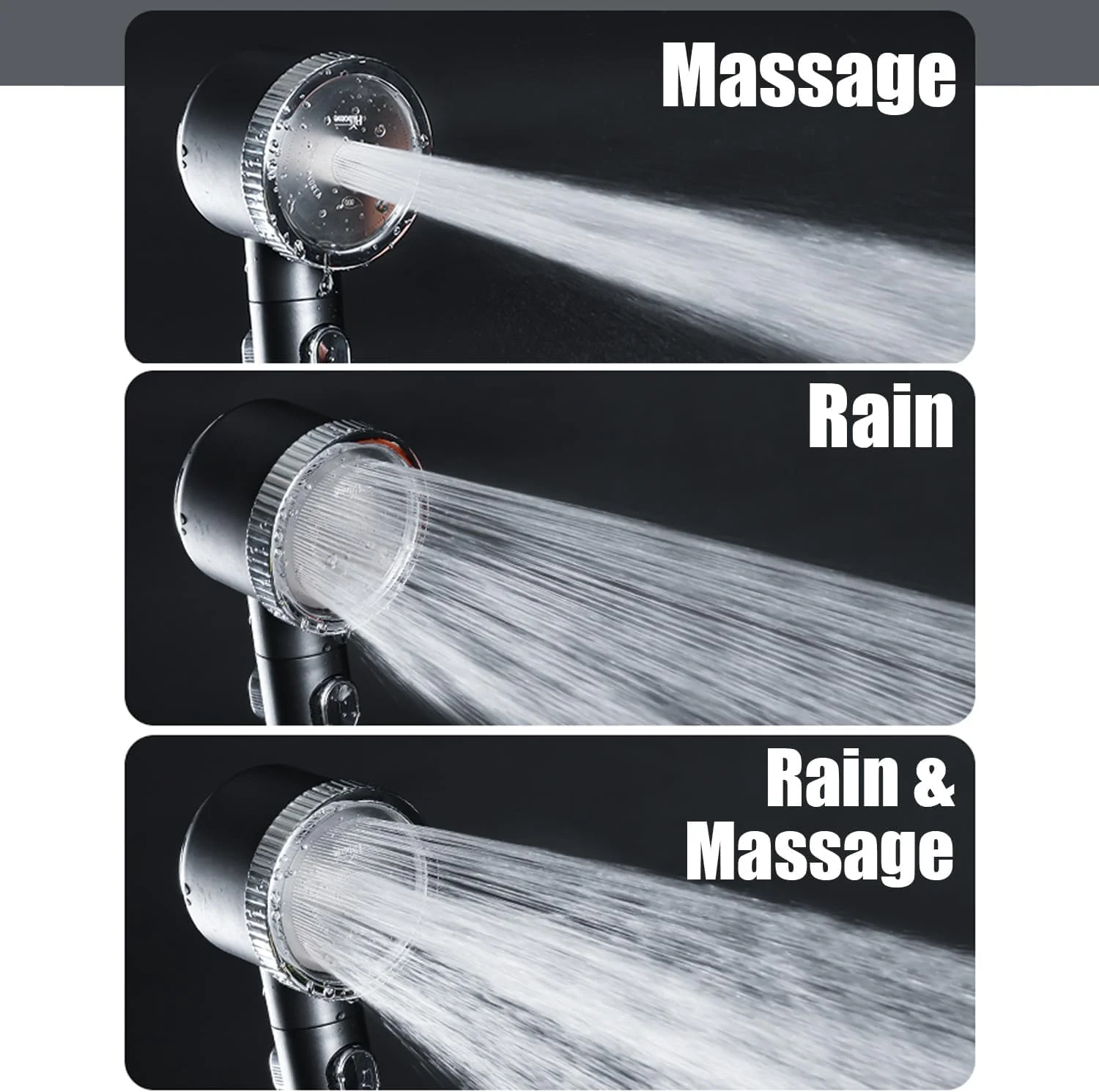 سری دوش حمام فشار قوی، سری دوش با شلنگ دستی، 3 حالت اسپری، سری دوش دستی با ماساژور پوست، دکمه روشن/خاموش، صرفه جویی در آب، با شلنگ استیل و پایه خود چسب قابل تنظیم