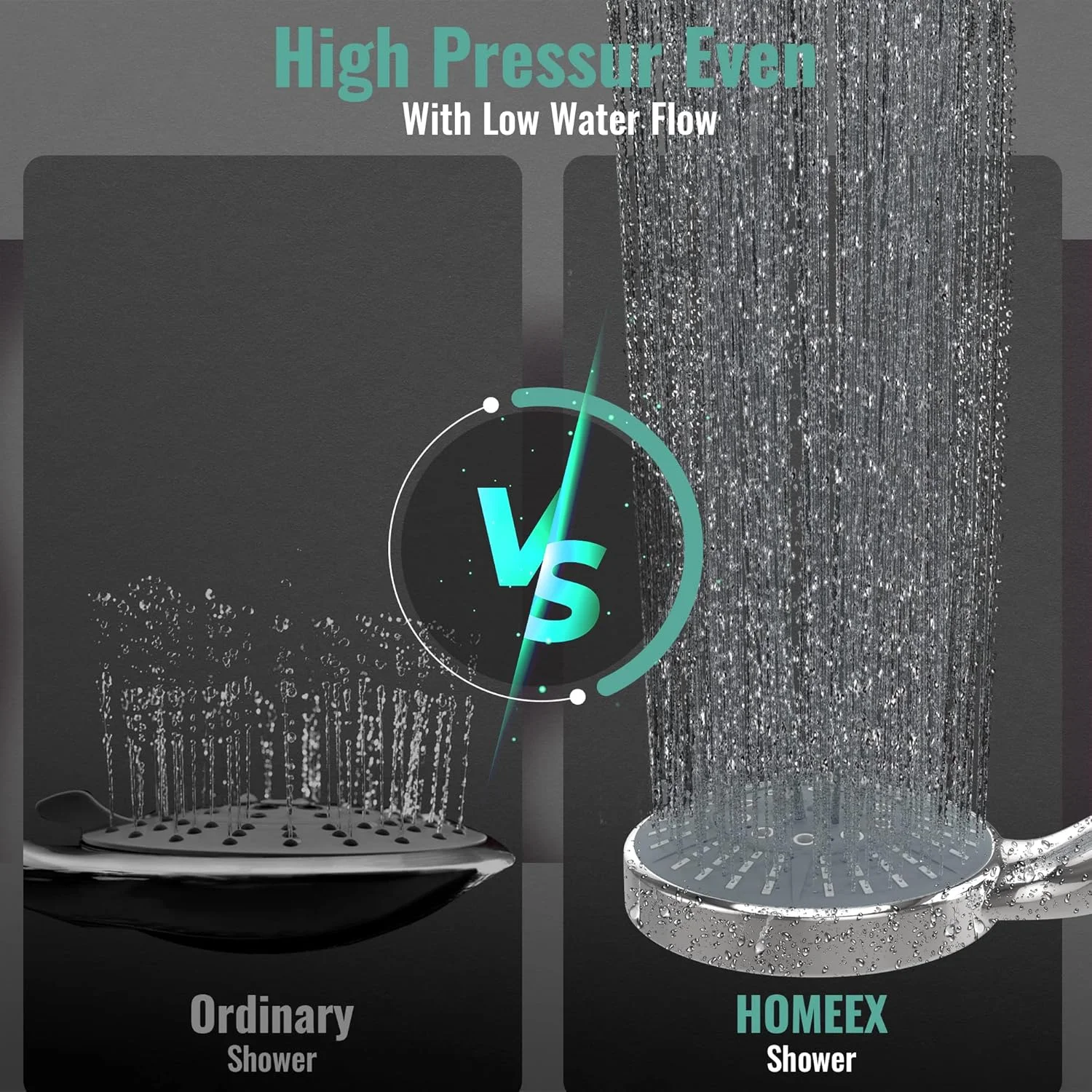 سردوش دستی پرفشار 5 اینچی بزرگ، شلنگ استیل بسیار بلند 72 اینچی، قابل حمل، جداشدنی، با پایه قابل تنظیم و حالت های مختلف پاشش (5 حالت پاشش، کروم ممتاز)