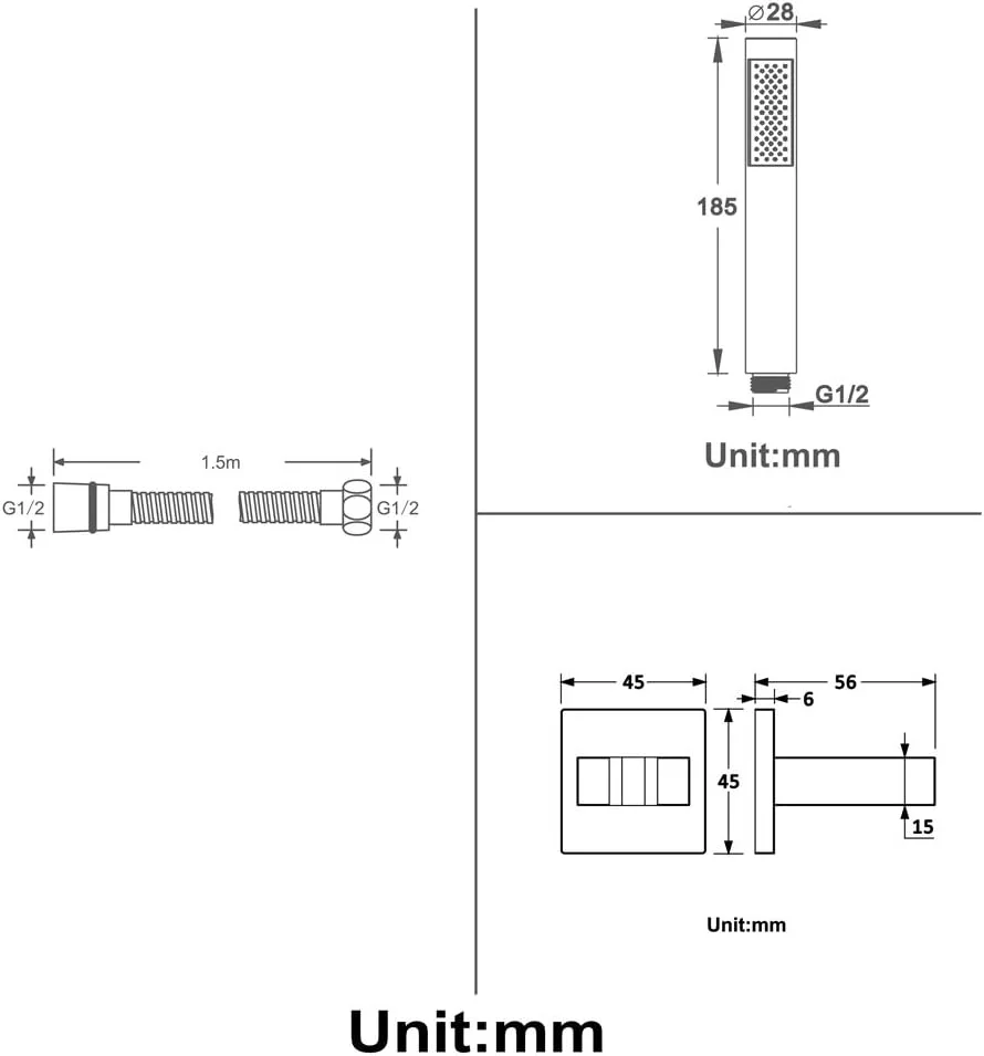 دوش دستی فشار قوی با روکش کروم به همراه شلنگ استیل 1.5 متری
