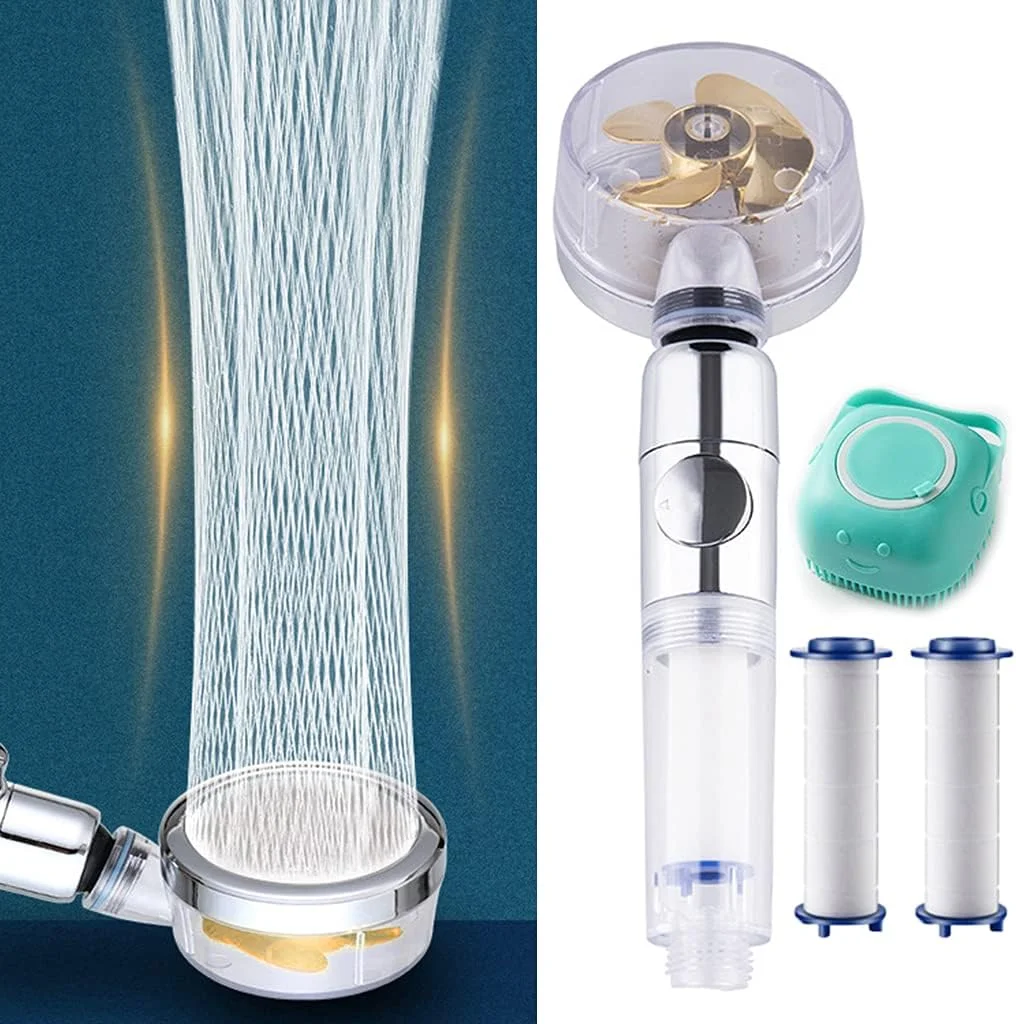 دوش دستی پرفشار با پروانه، چرخش 360 درجه، دارای فیلتر و دکمه توقف، مدل توربوشارژ (دسته شفاف با 2 فیلتر)