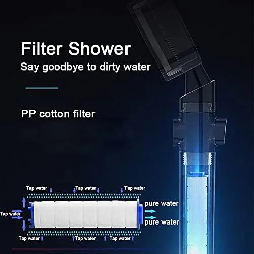 دوش دستی پرفشار با پروانه، چرخش 360 درجه، دارای فیلتر و دکمه توقف، مدل توربوشارژ (دسته شفاف با 2 فیلتر)